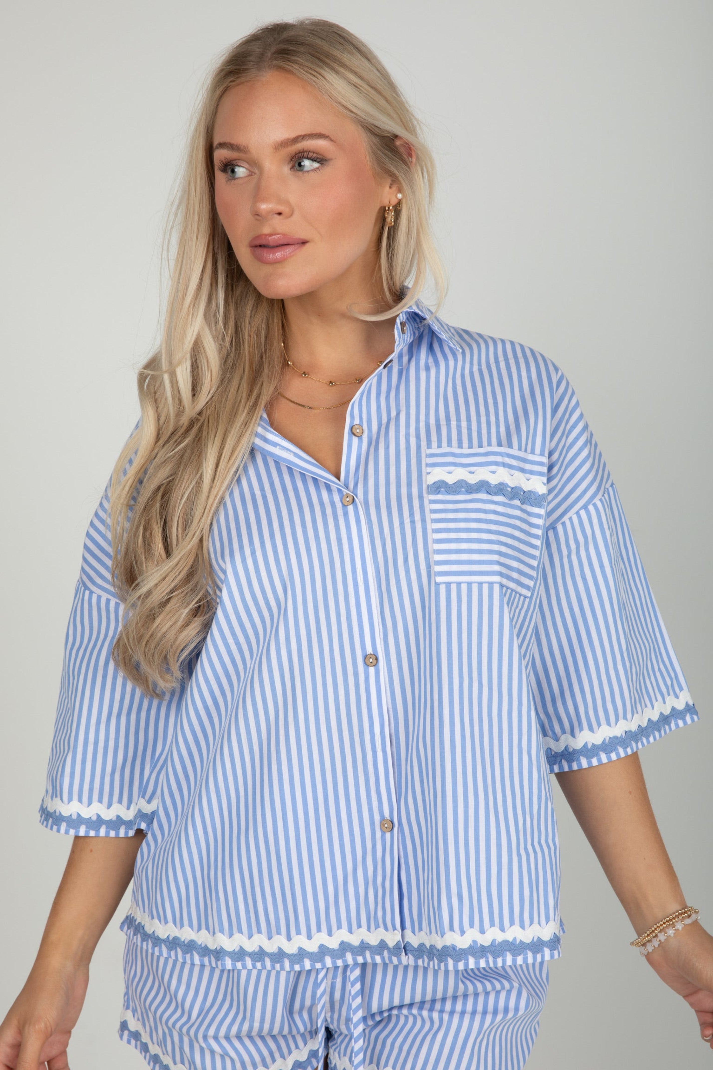 Call Me Yours Blue Striped Blouse - DU DEAL