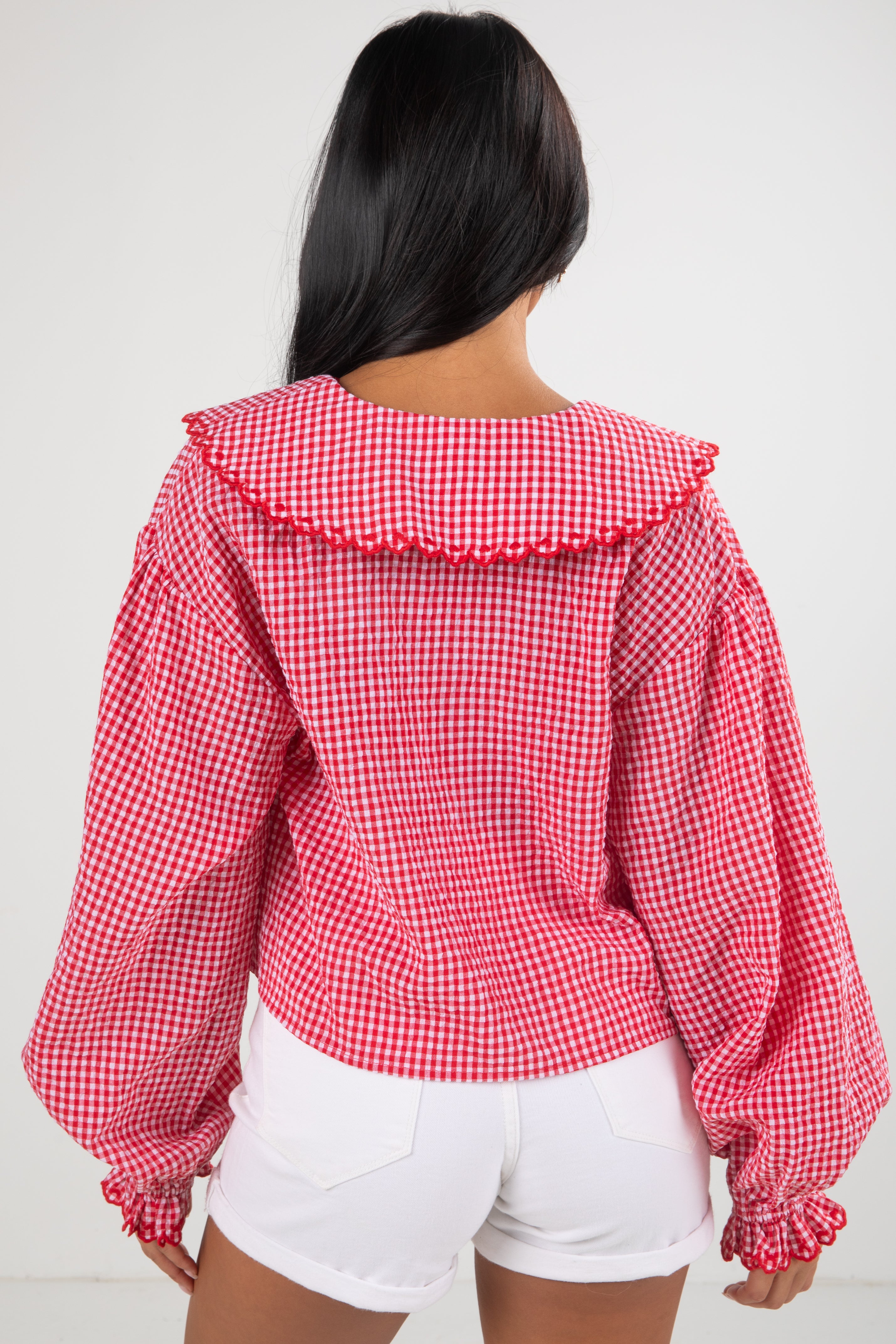 Devoted Lover Red Gingham Tie Blouse