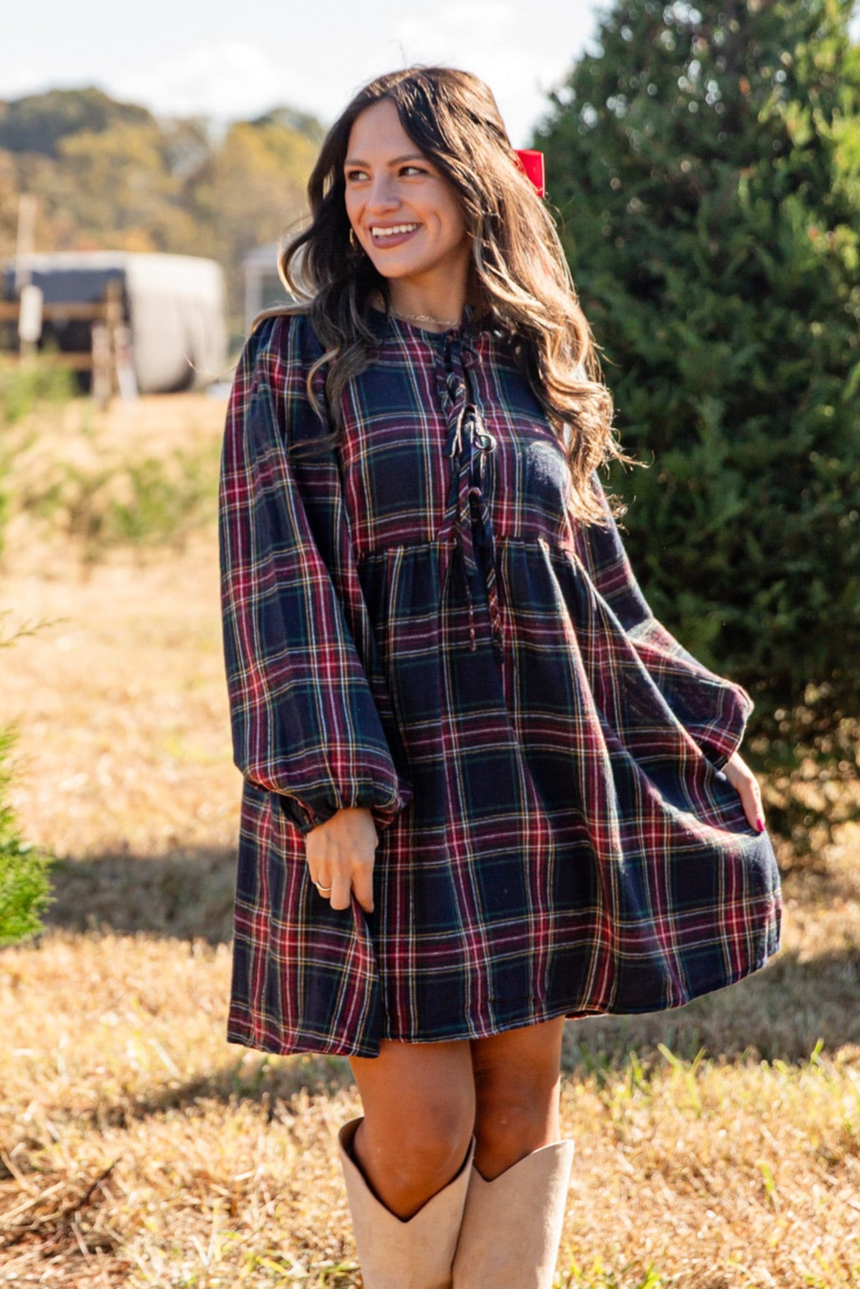 Very Merry Moments Plaid Babydoll Mini Dress