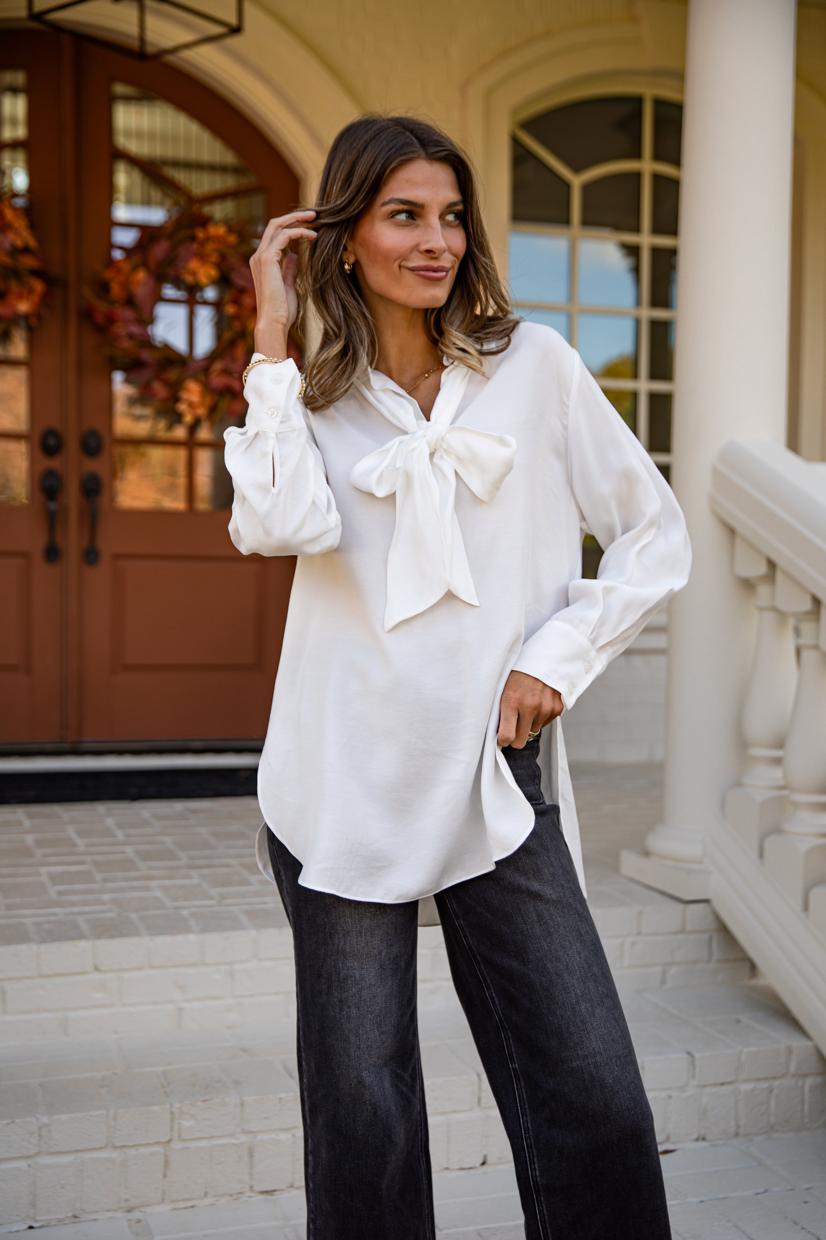 The Best Day White Tie Blouse