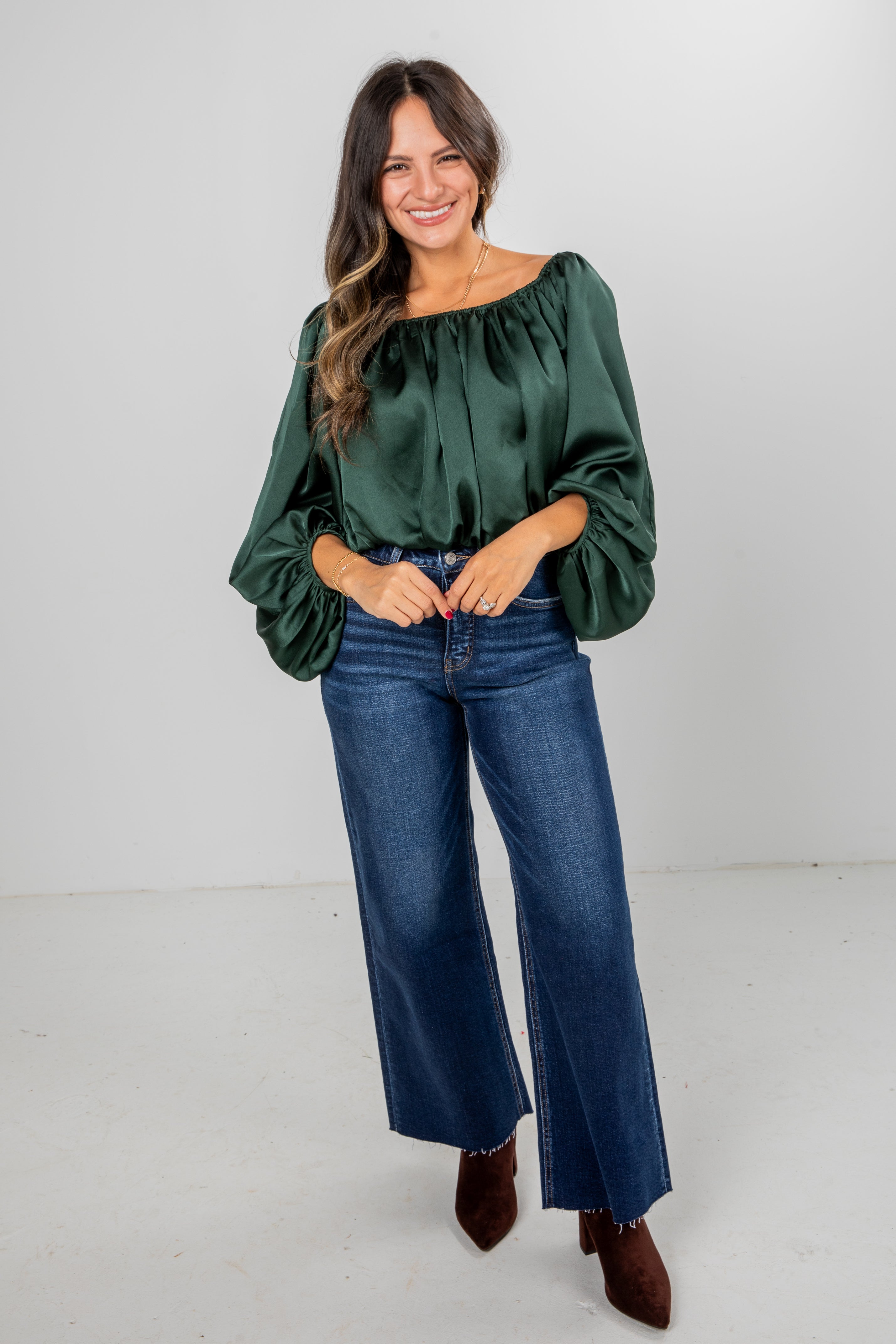Lavish Looks Satin Off-The-Shoulder Blouse