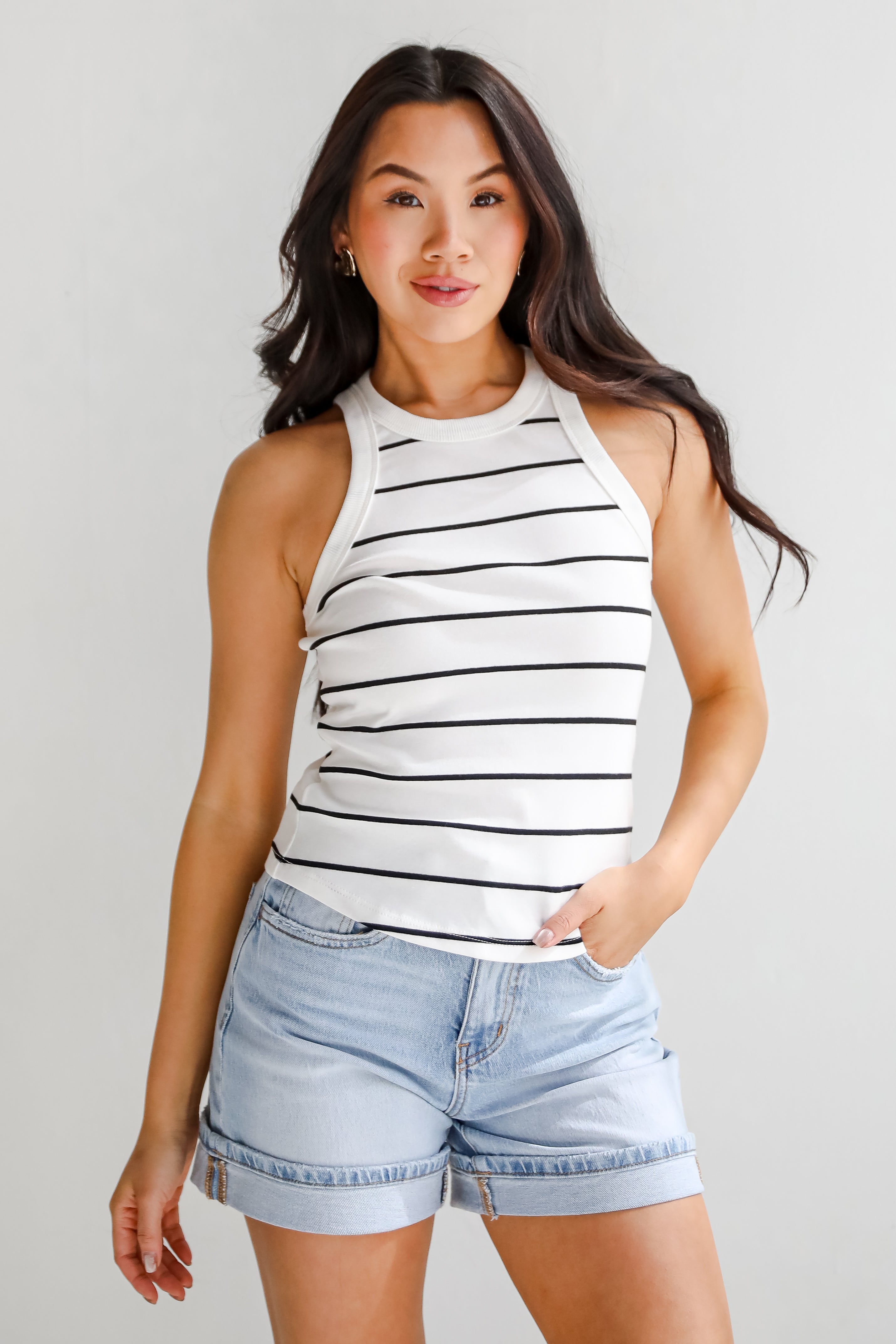 Lexi Everyday White/Black Striped Tank