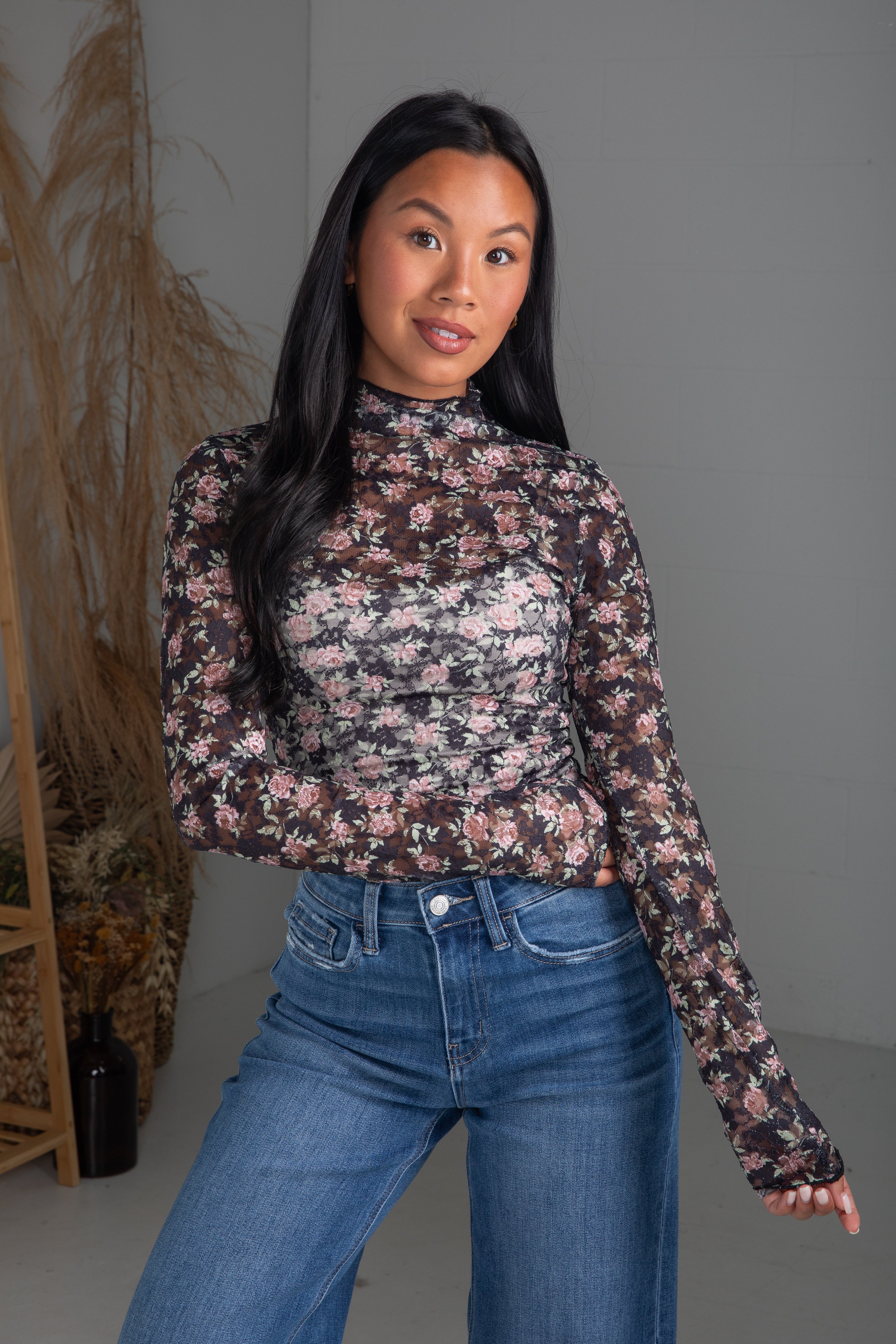 Freshly Picked Floral Mesh Lace Top - DU DEAL