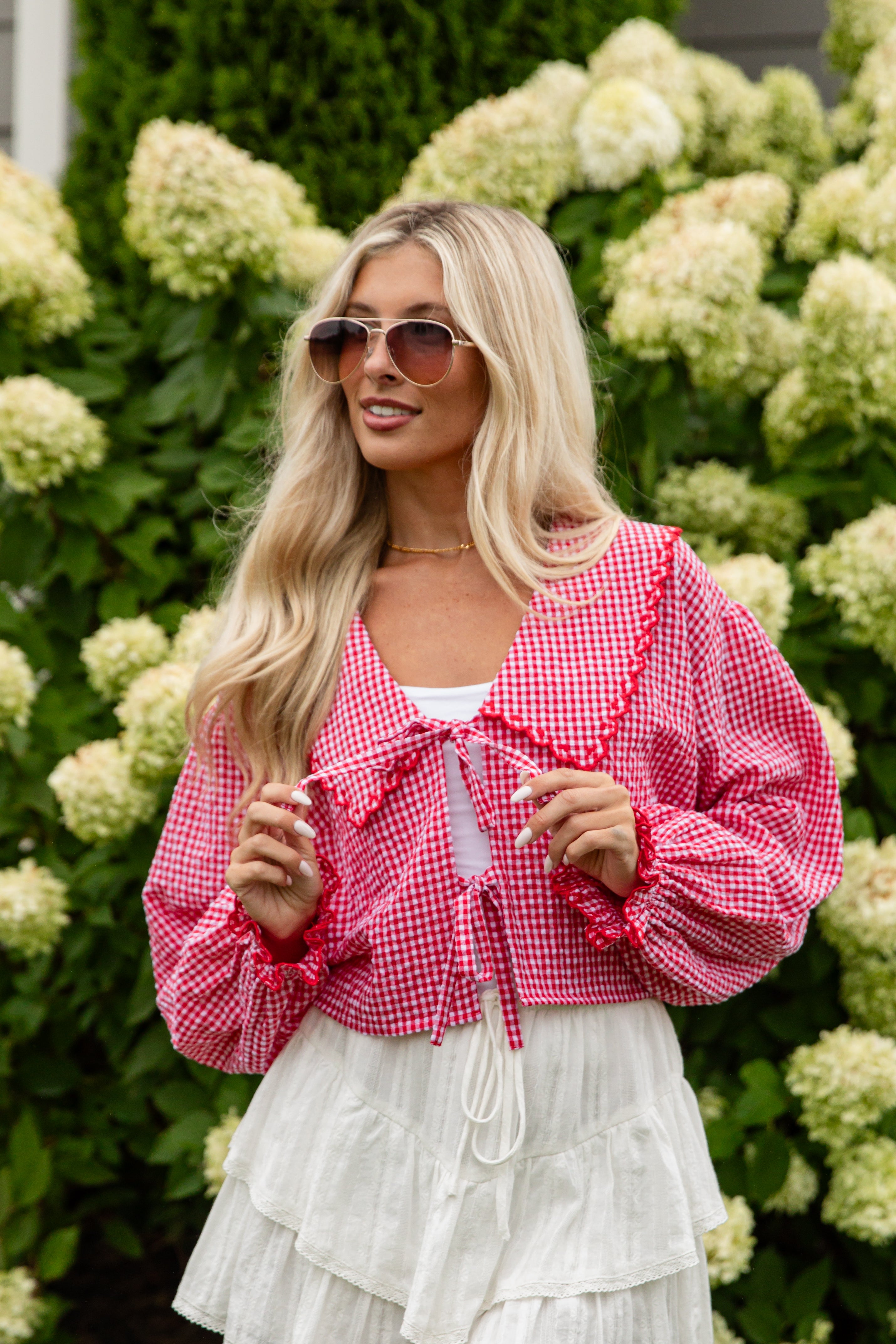 Devoted Lover Red Gingham Tie Blouse