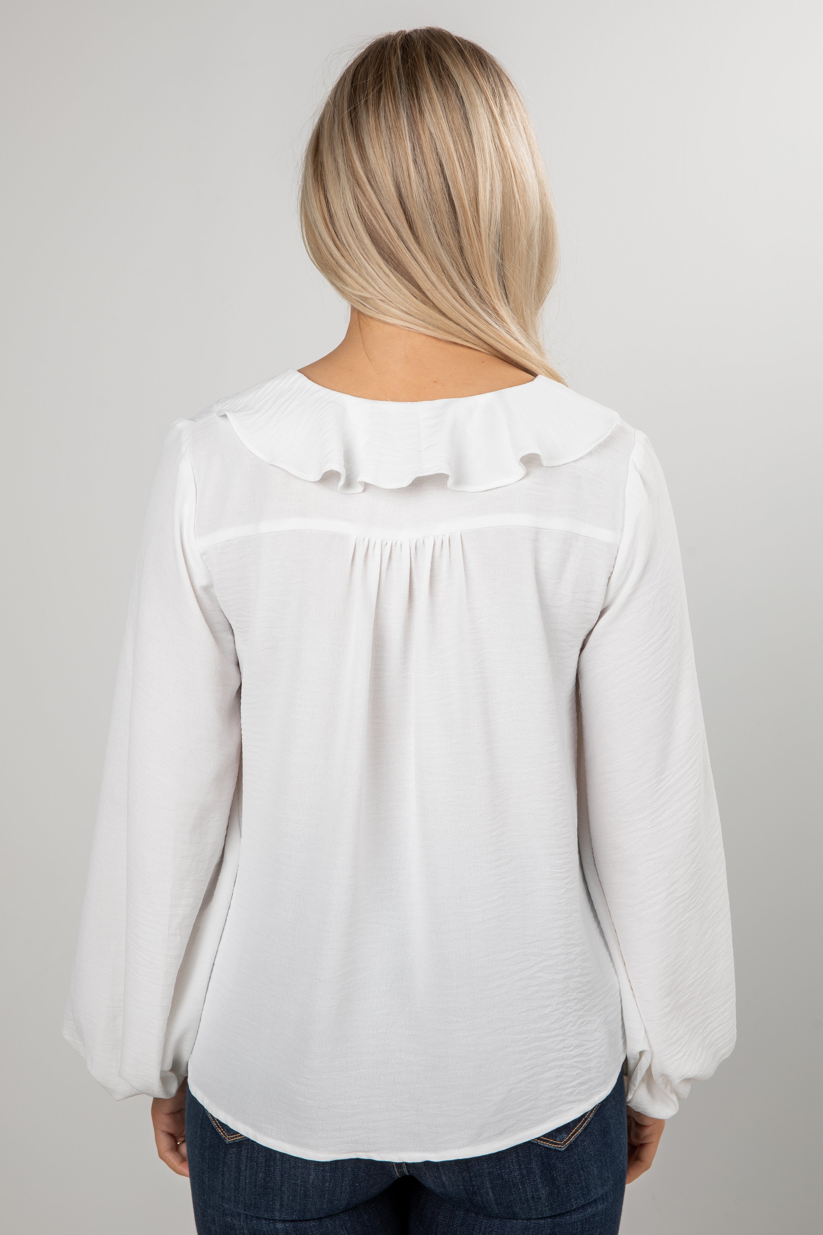 Snowfall Ruffle Off White Blouse - DU Deal