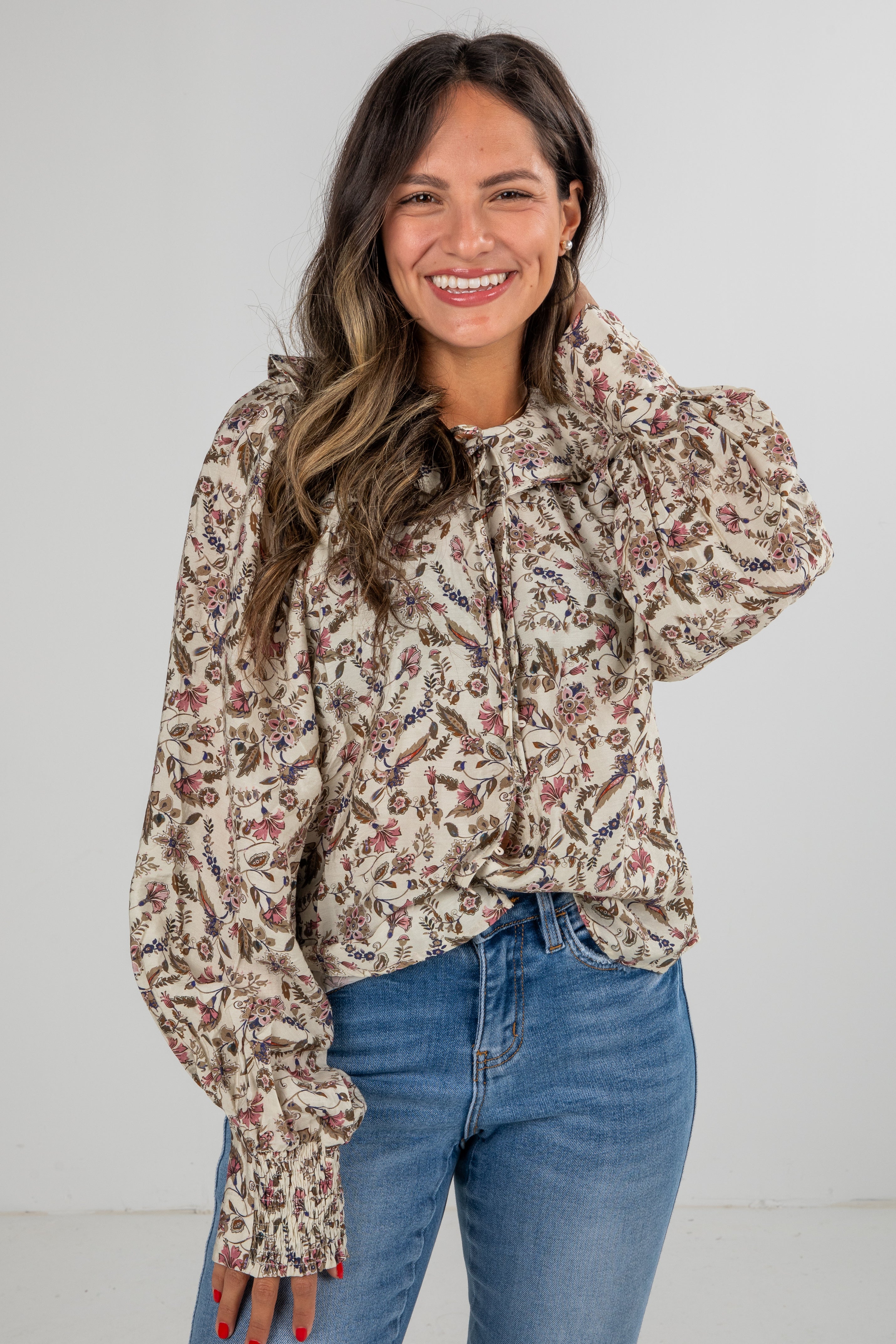 Blooming Gently Natural Floral Blouse