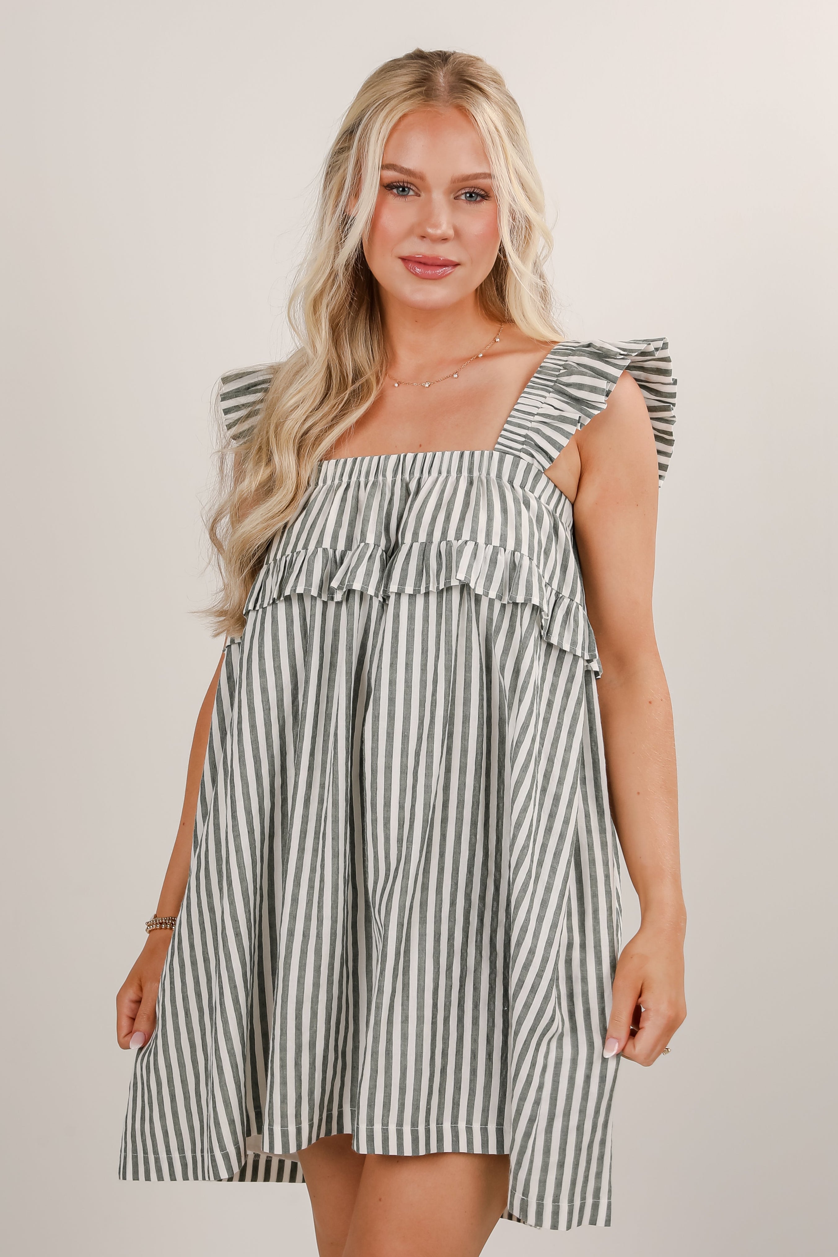 Take The Hint Green Striped Mini Dress