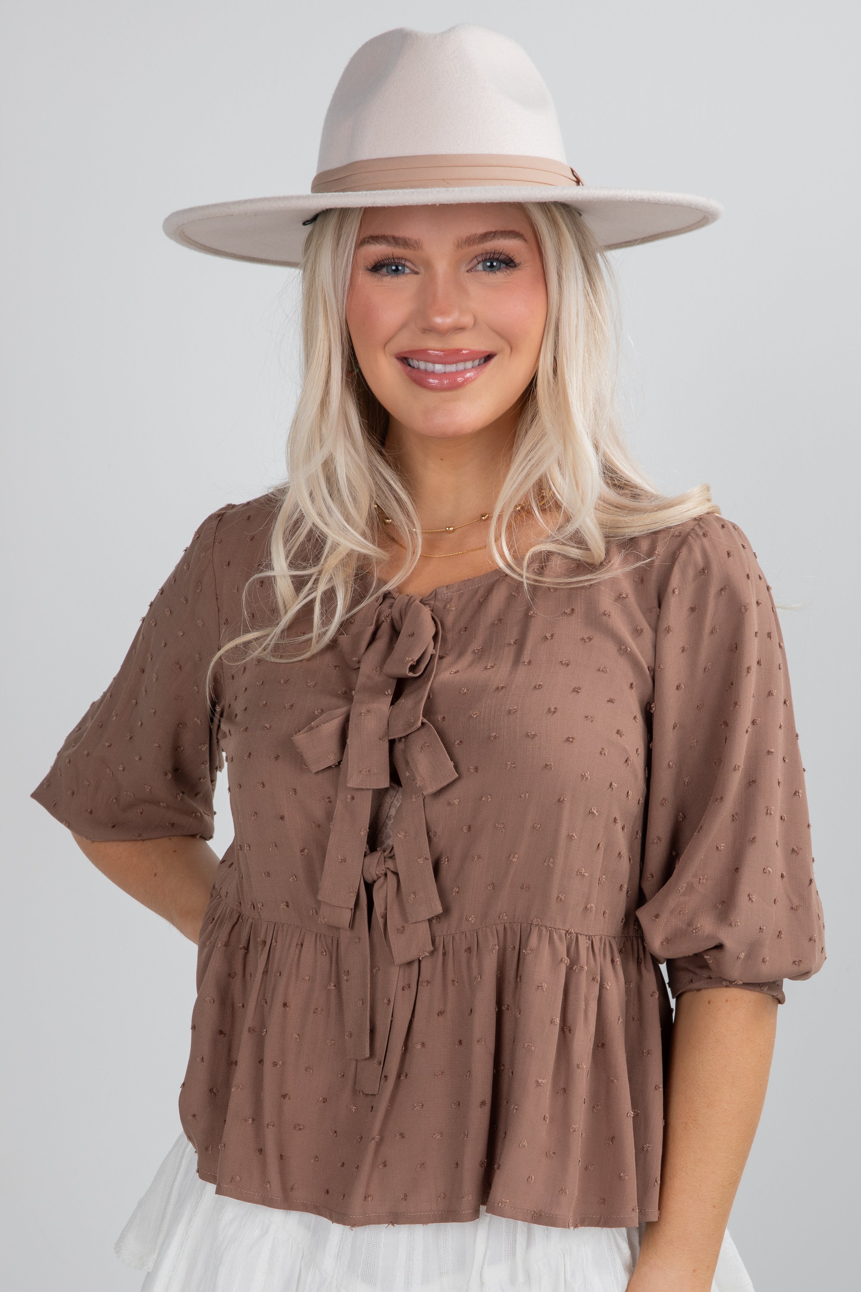 Fall For Me Mocha Tie Blouse