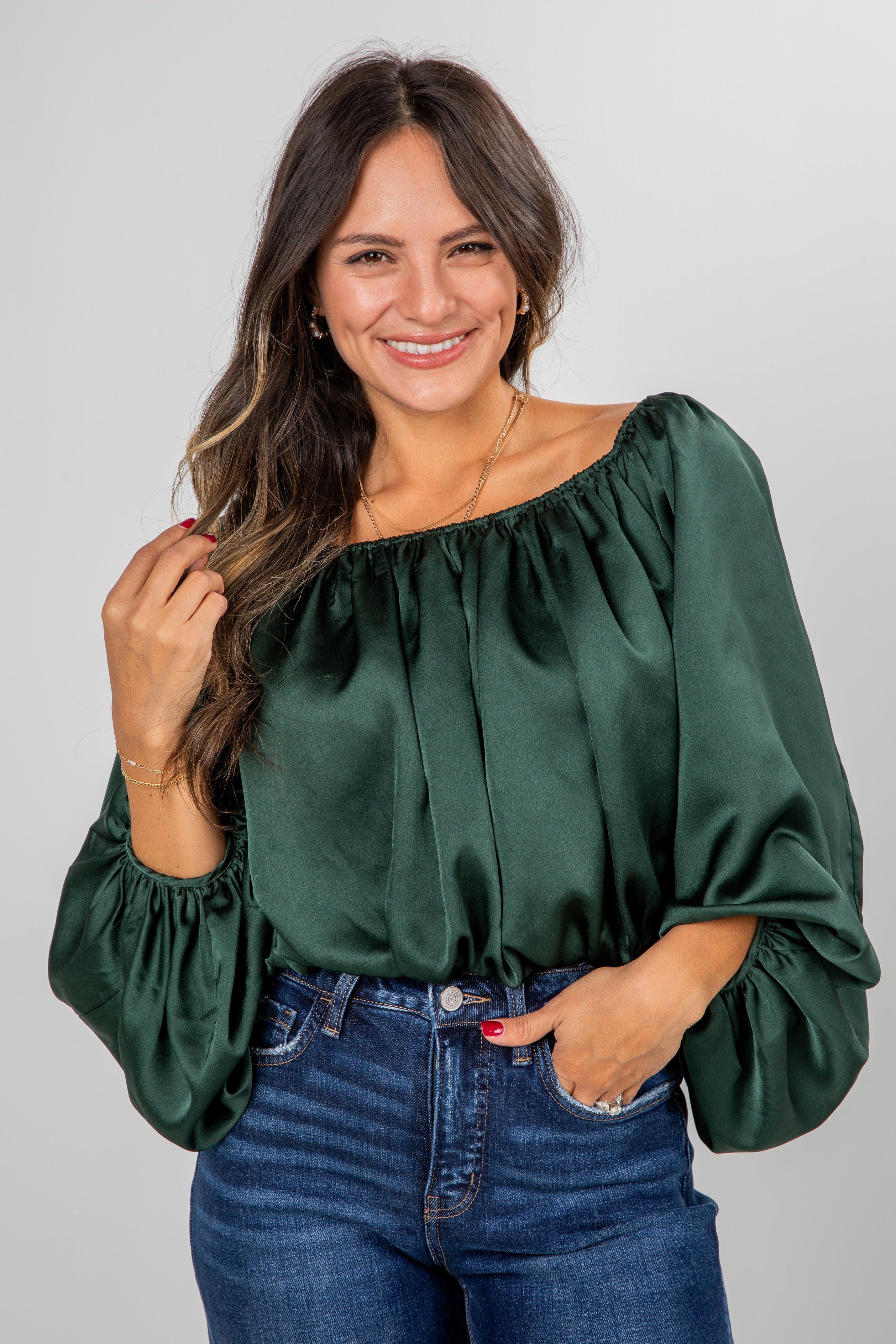 Lavish Looks Satin Off-The-Shoulder Blouse