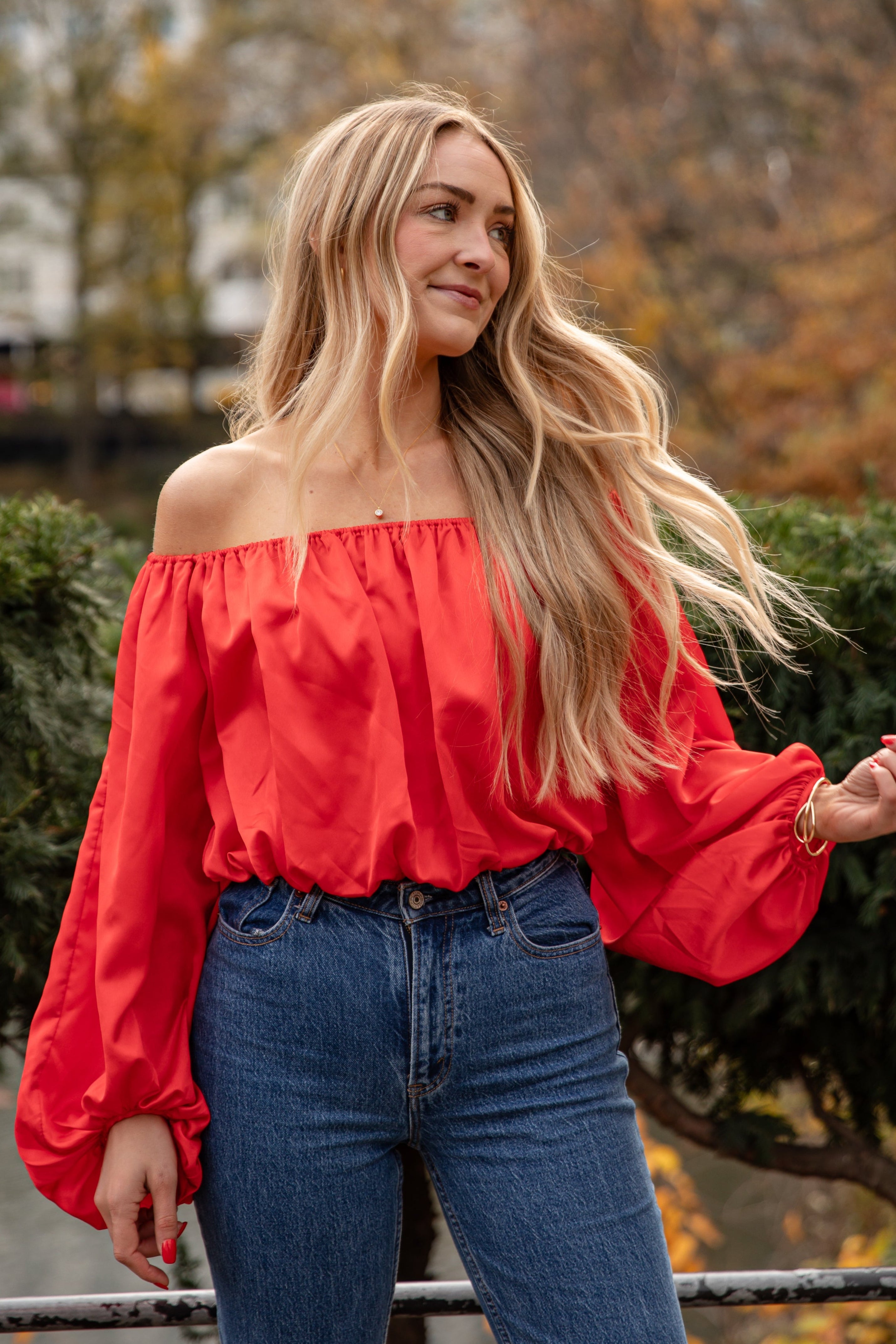 Lavish Looks Satin Off-The-Shoulder Blouse