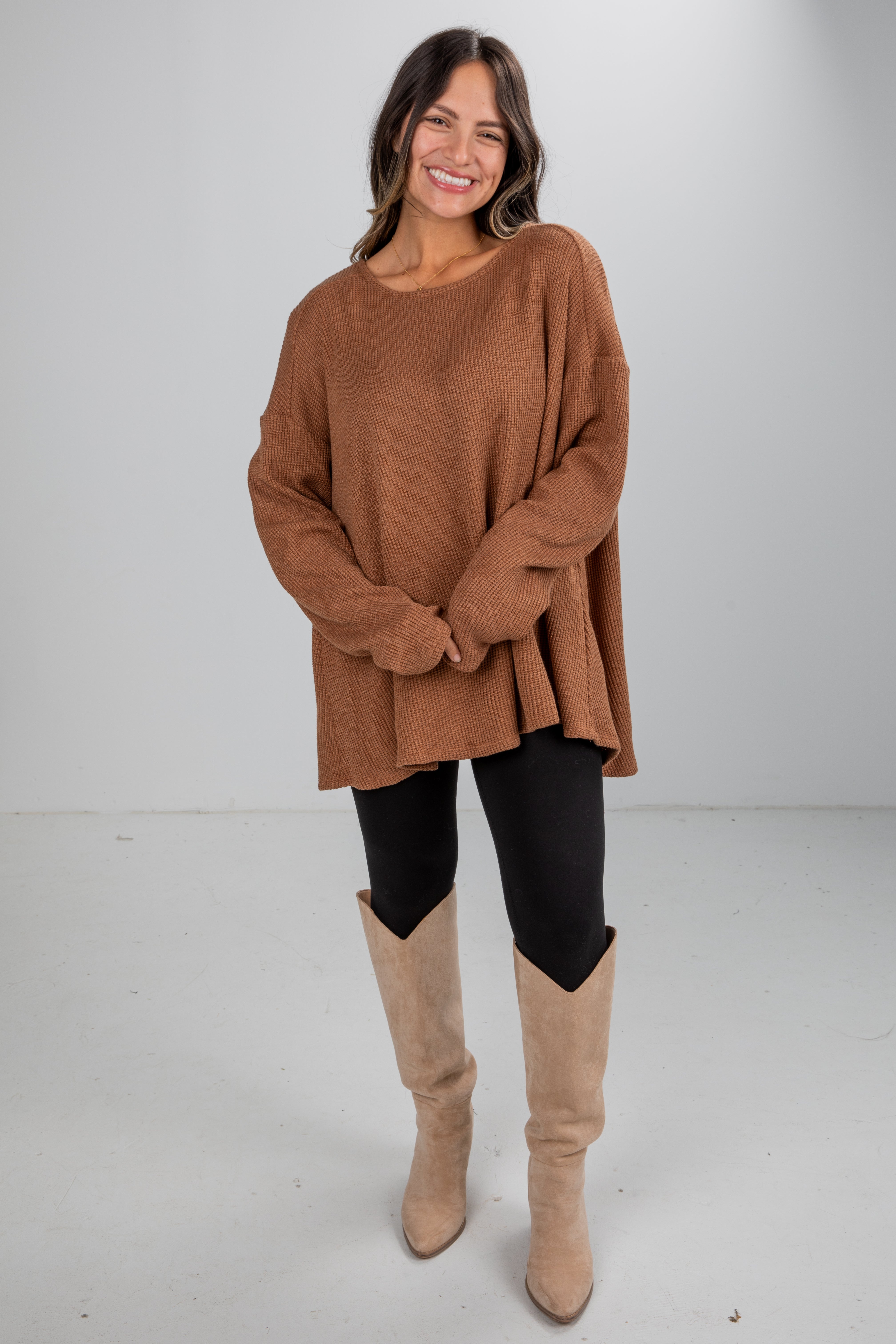 Fireside Flirt Waffle Knit Top - DU DEAL