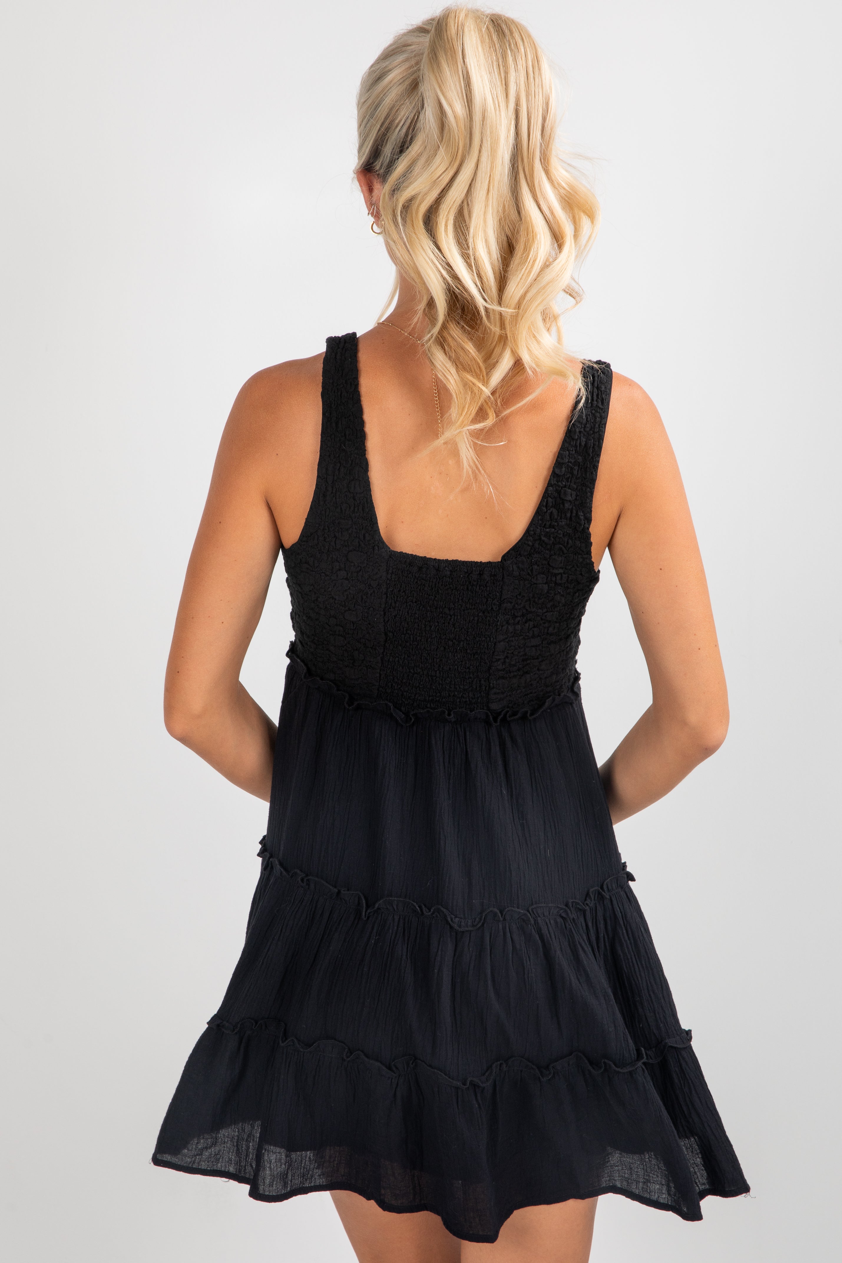 Remarkable Arrival Black Tiered Mini Dress