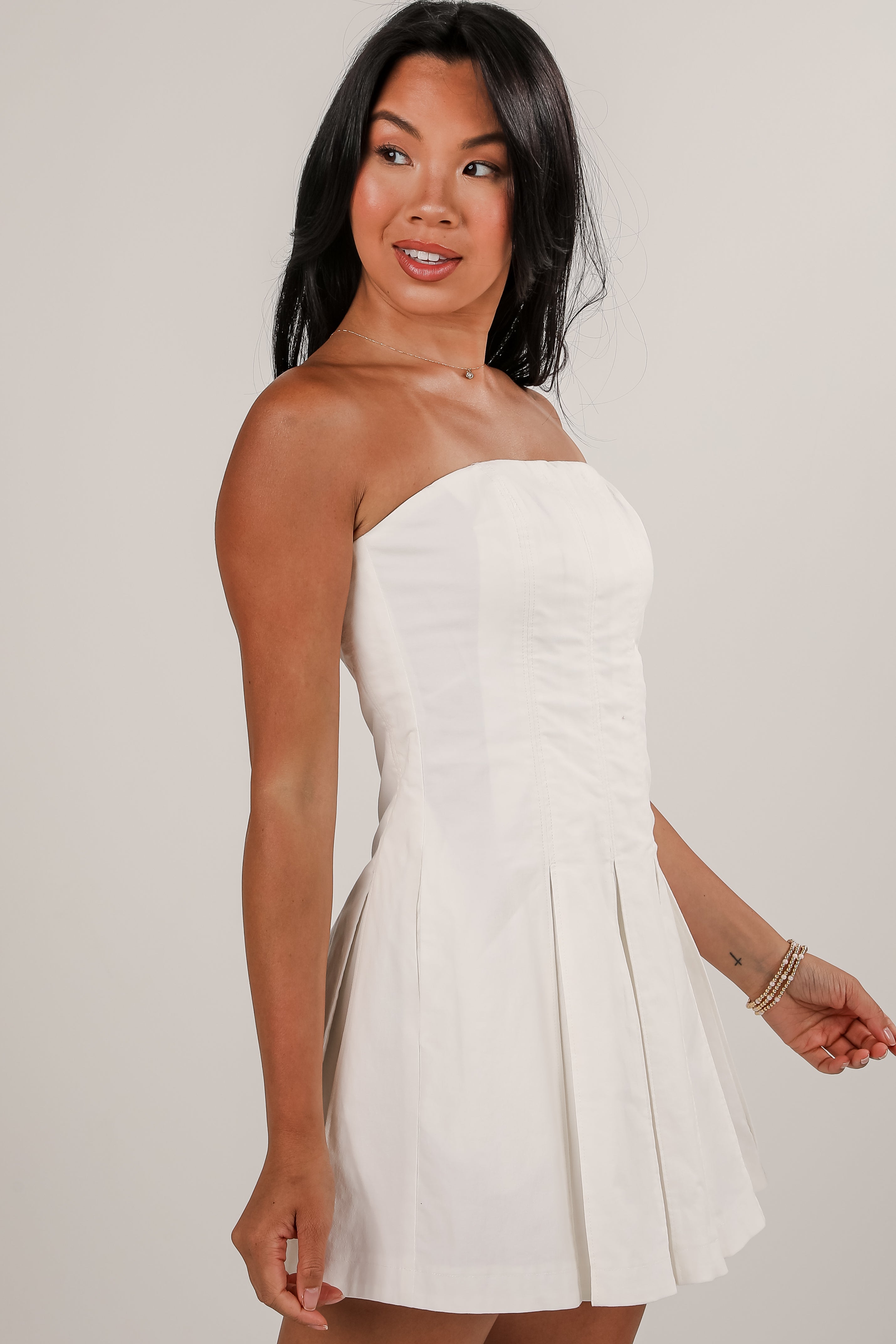 Gentle Breeze White Strapless Romper Dress