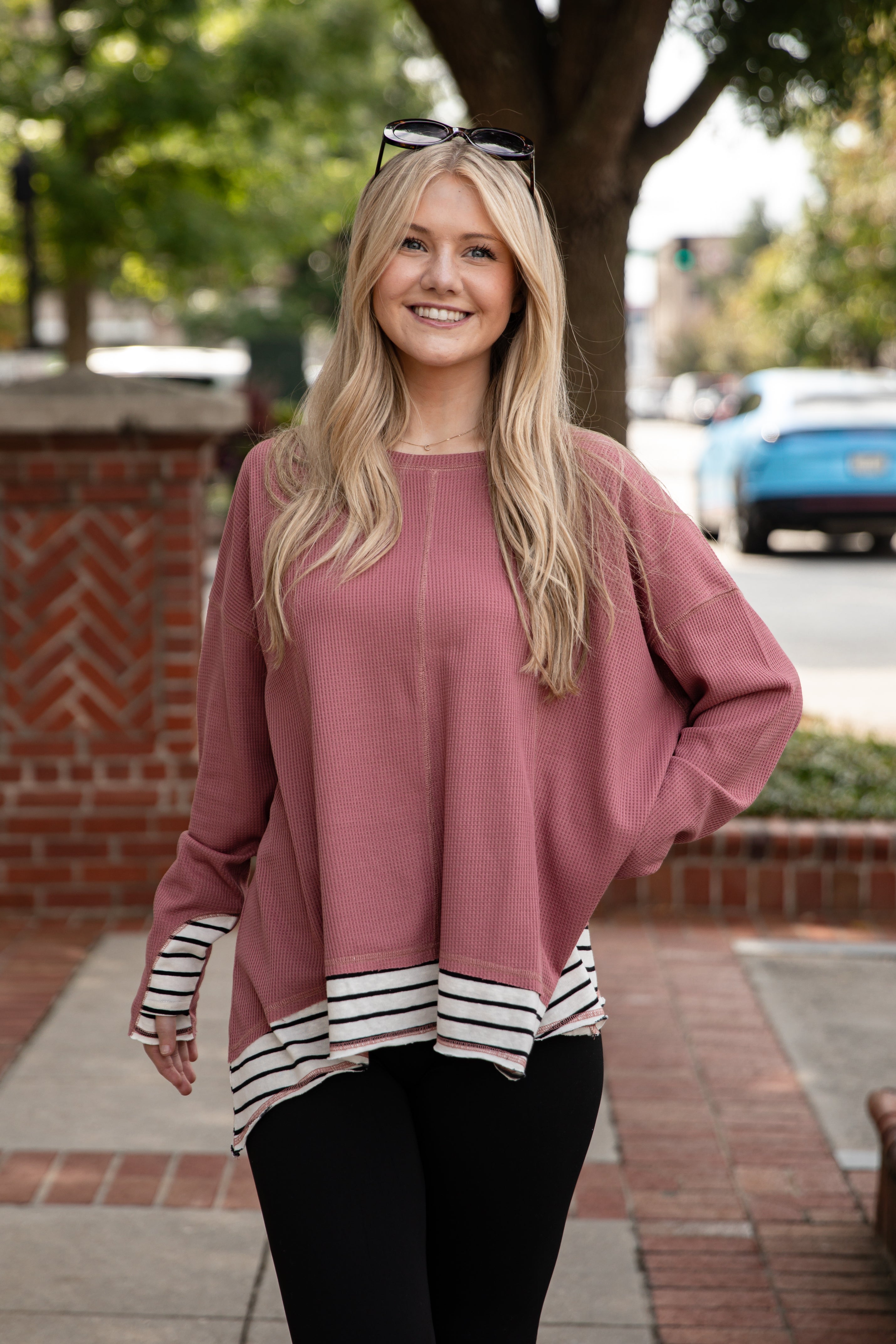 Beautifully Stated Mauve Waffle Knit Top