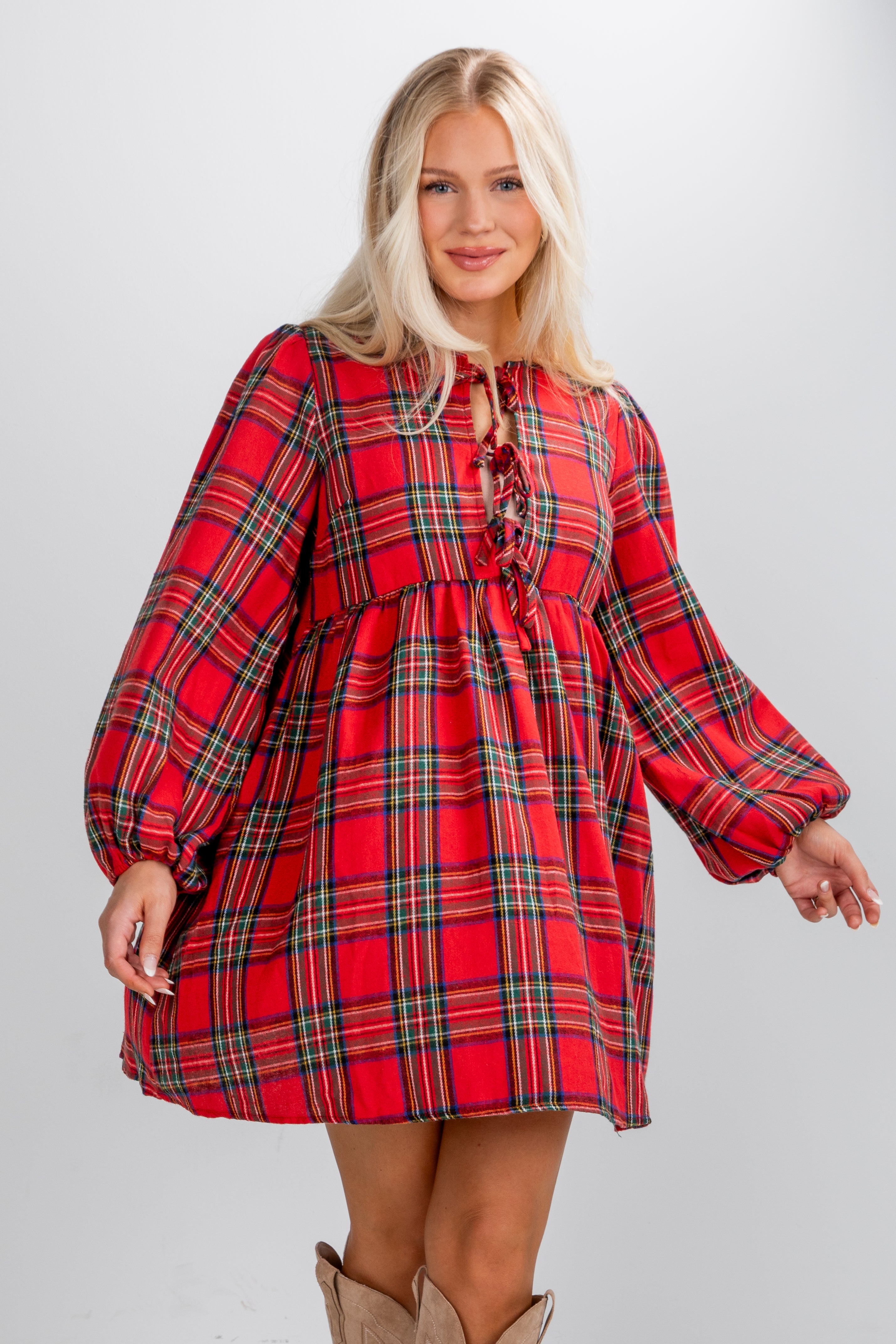 Very Merry Moments Plaid Babydoll Mini Dress