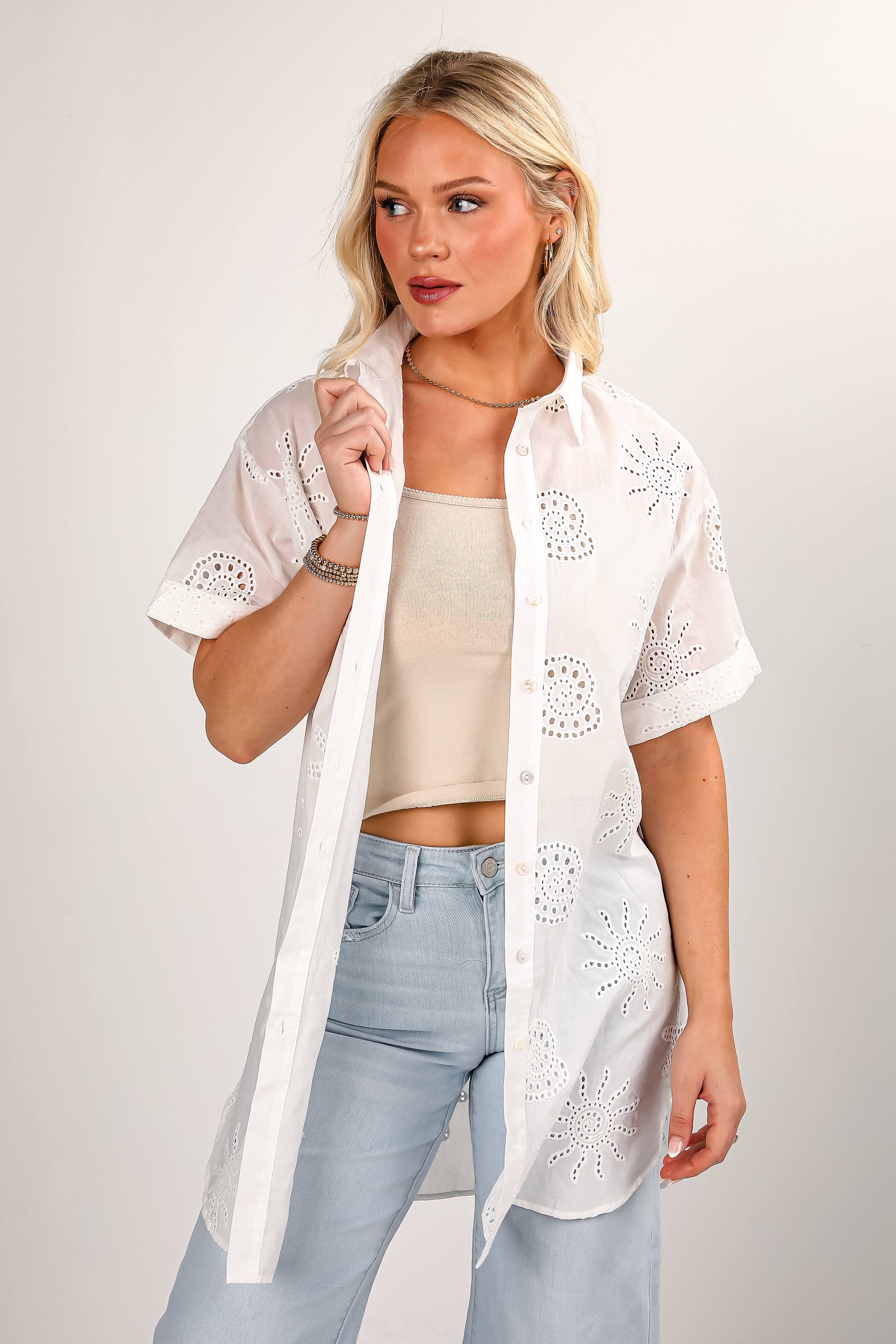 Let's Go Abroad White Eyelet Tunic