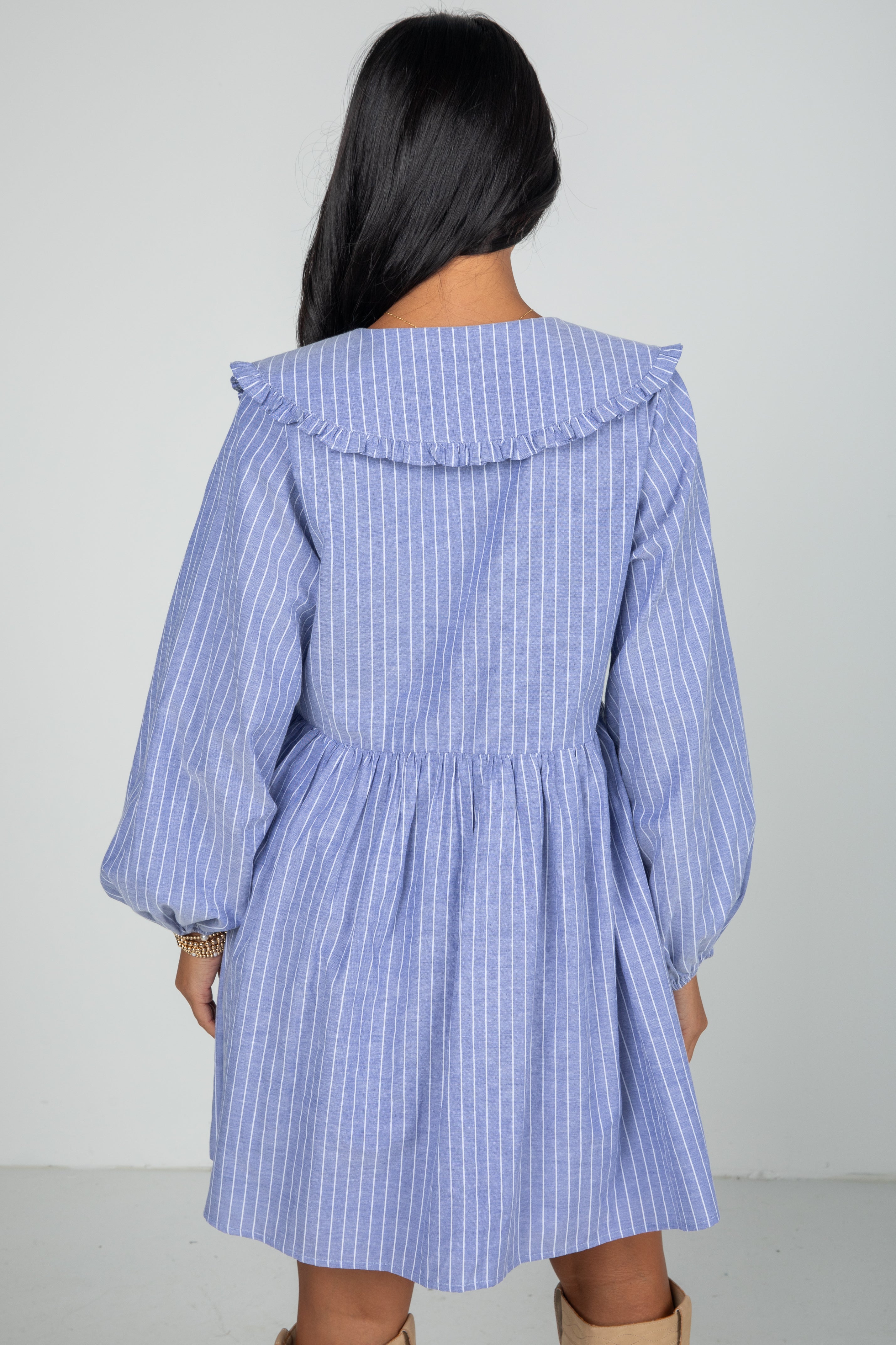 Romantic History Denim Striped Babydoll Mini Dress