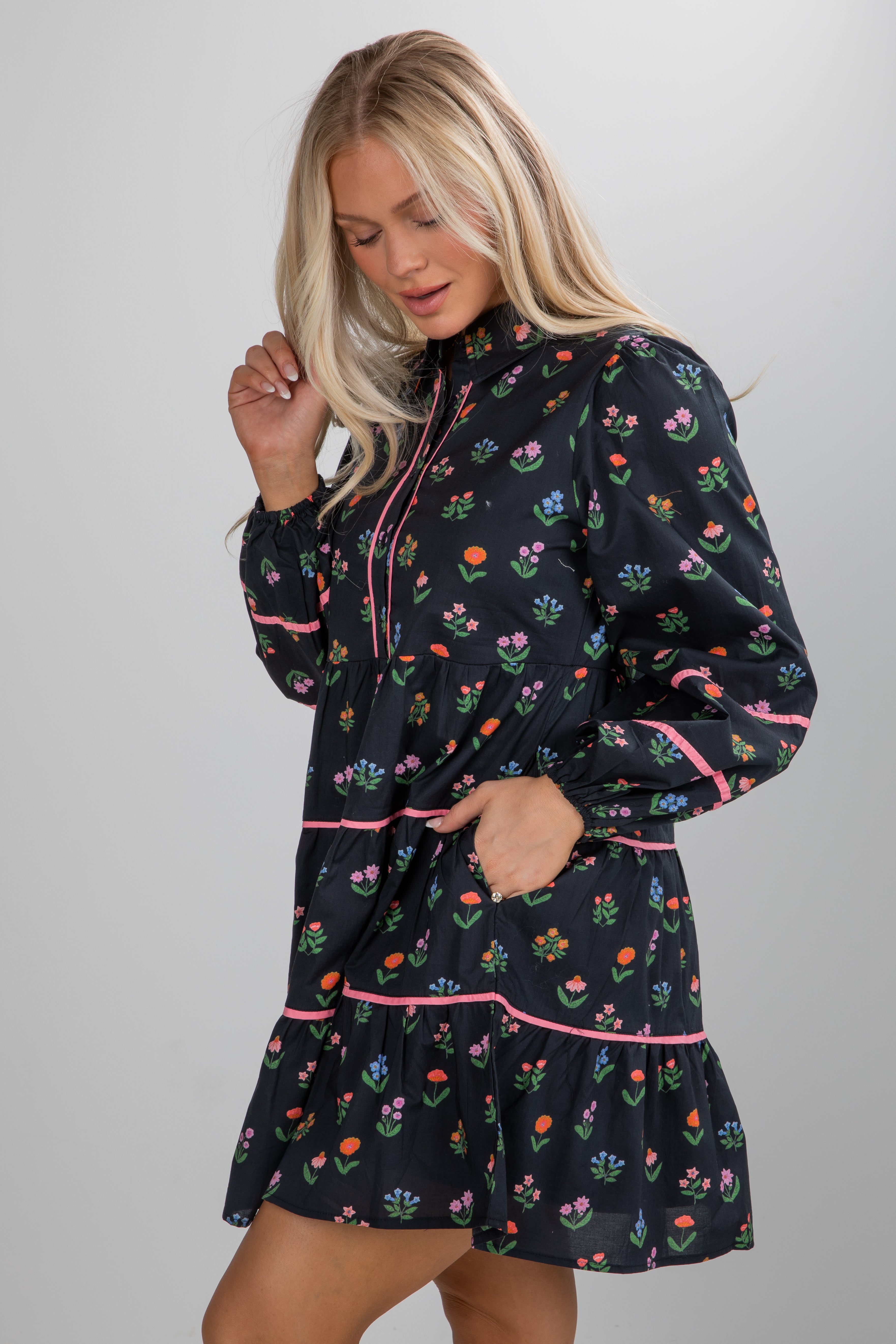 Meadow Mood Black Floral Mini Dress