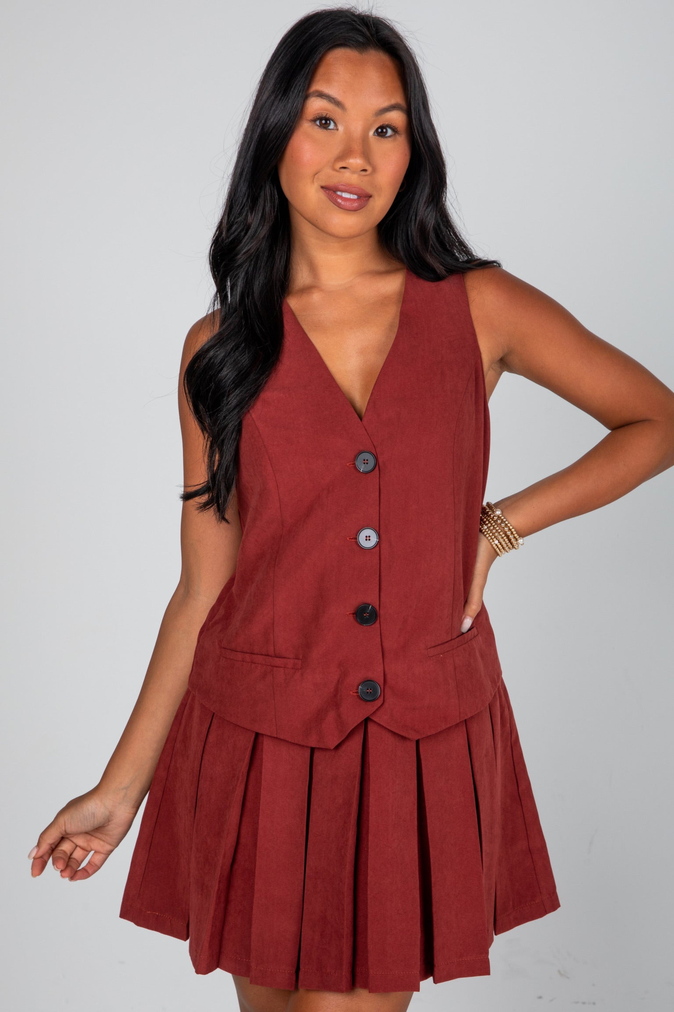 At This Time Rust Suede Vest Mini Dress