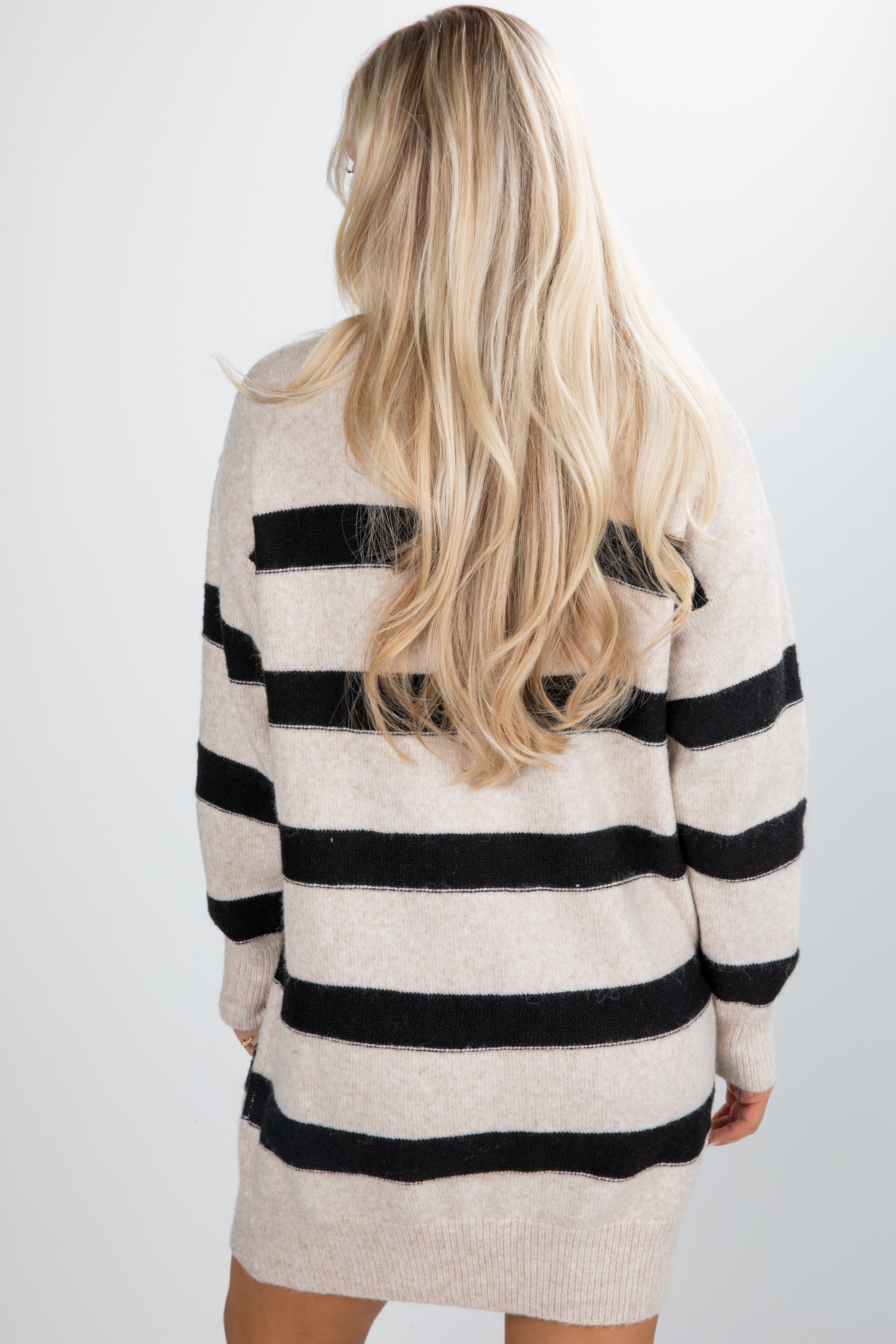 Take A Moment Oatmeal Striped Sweater Dress