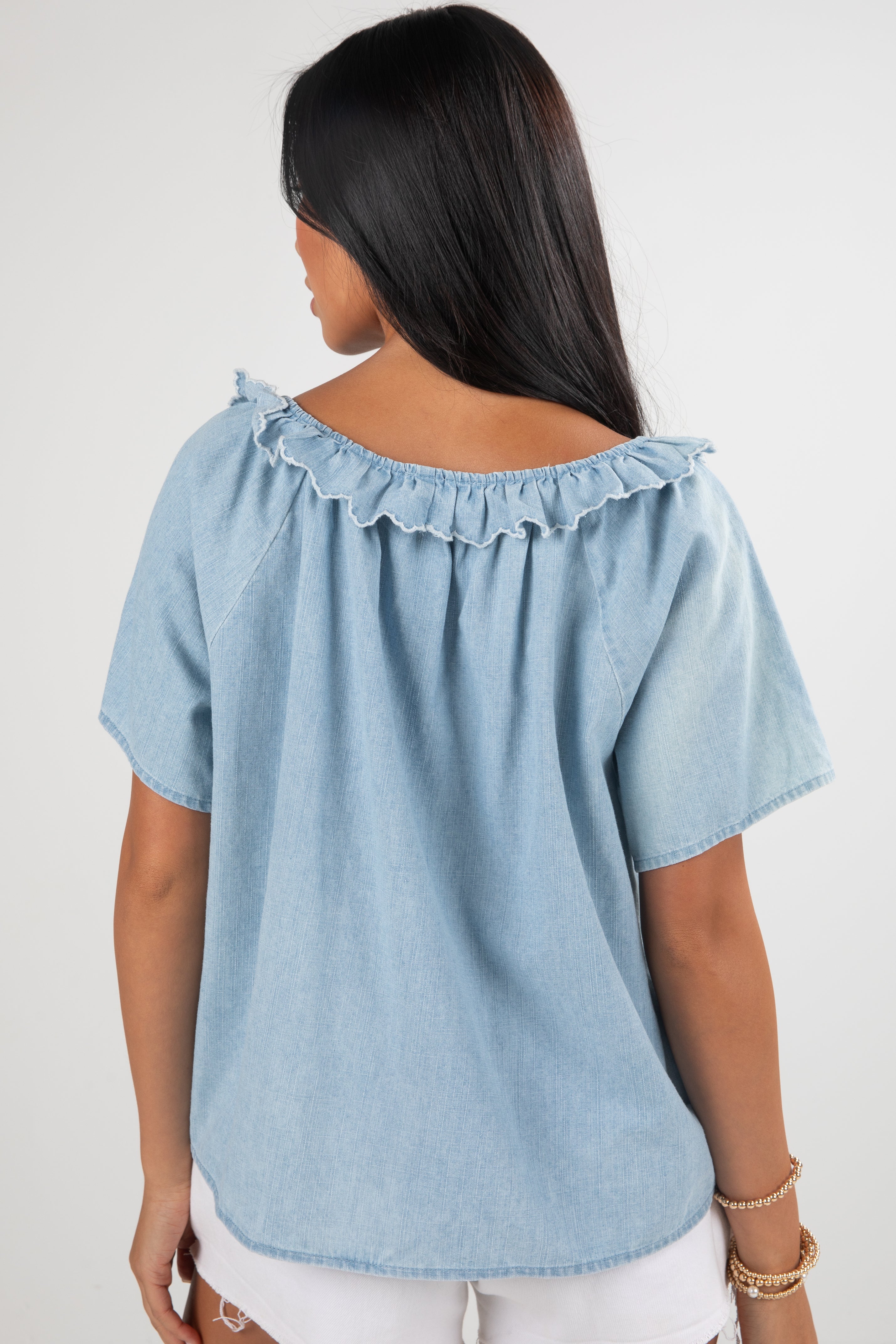 Something New Light Denim Blouse