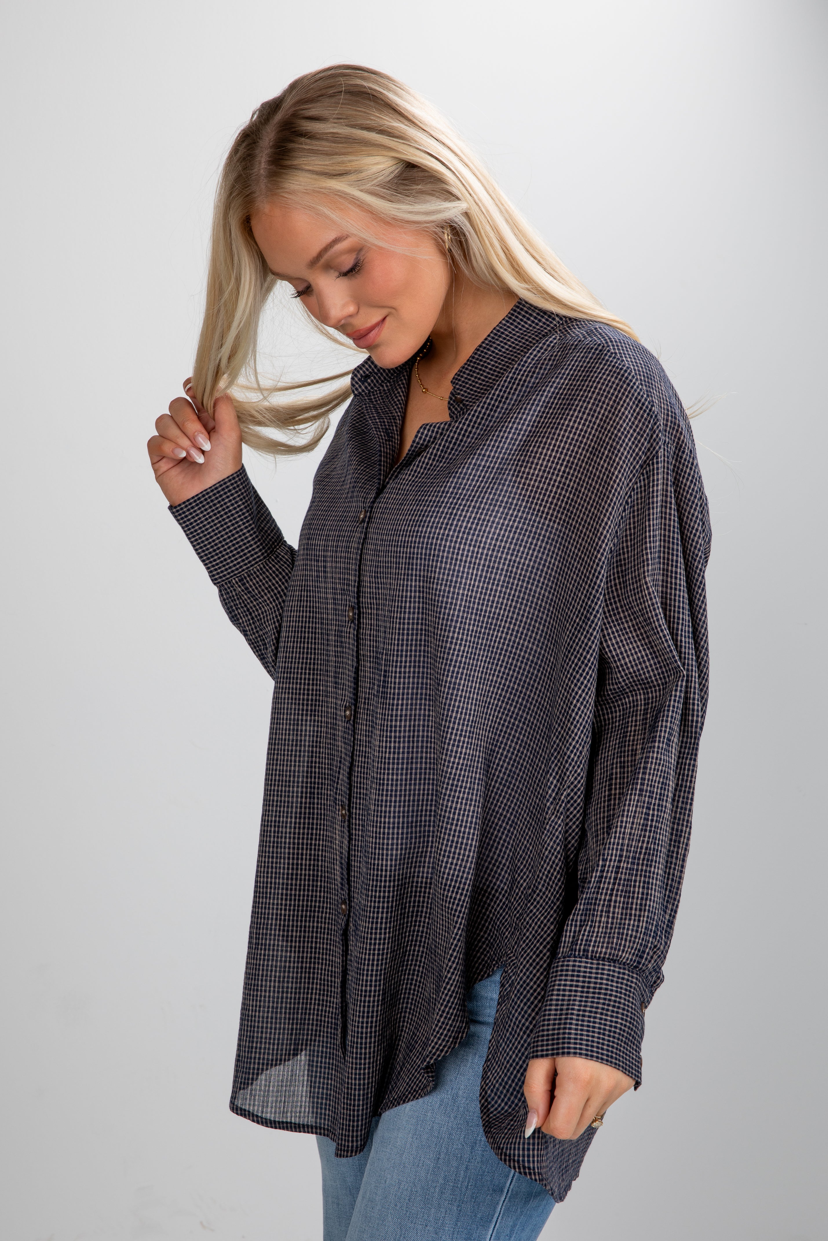 Happily Yours Plaid Oversized Button-Up Blouse