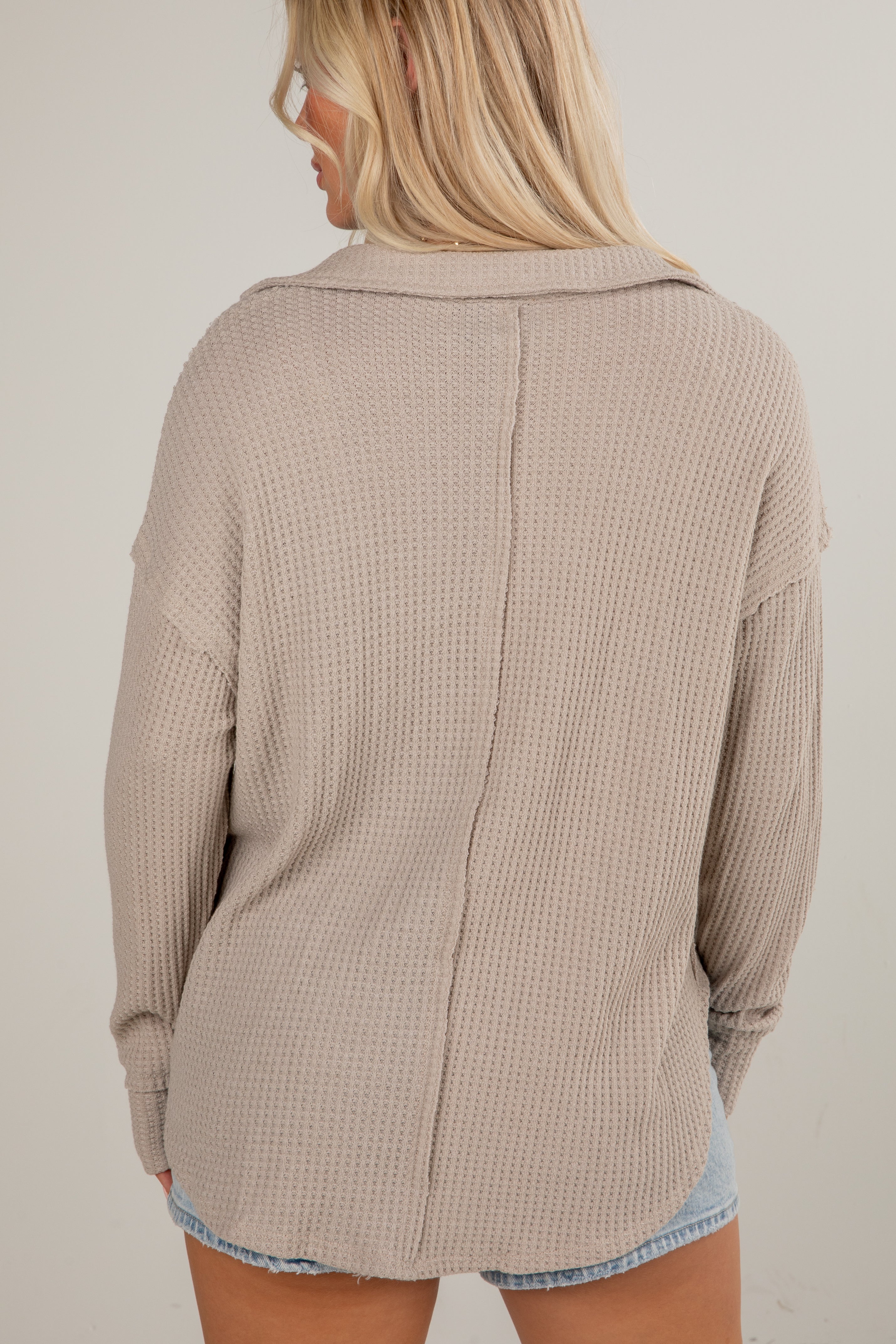 Casual Coziness Collared Waffle Knit Top