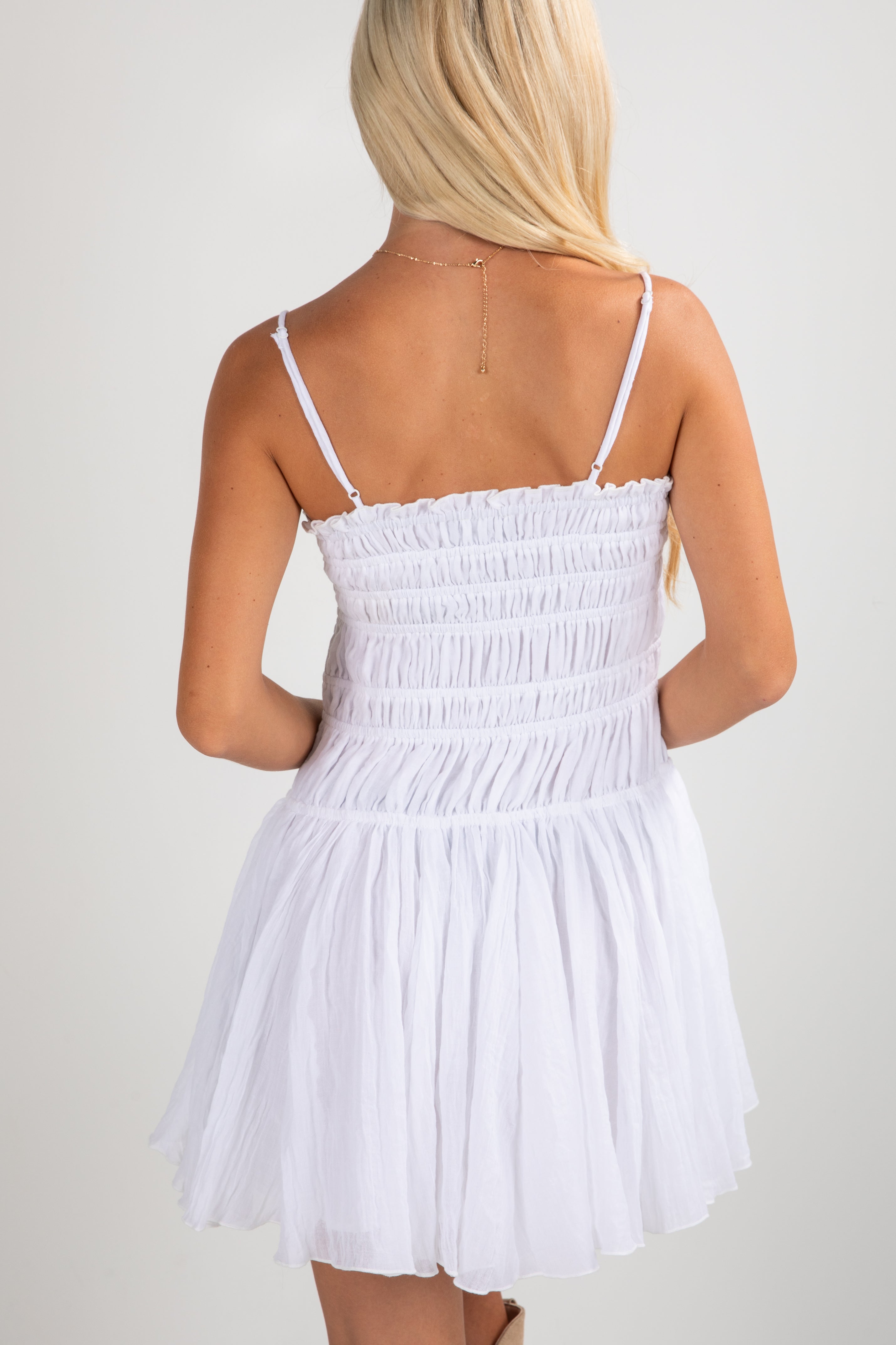 Sweetheart Glam White Smocked Mini Dress