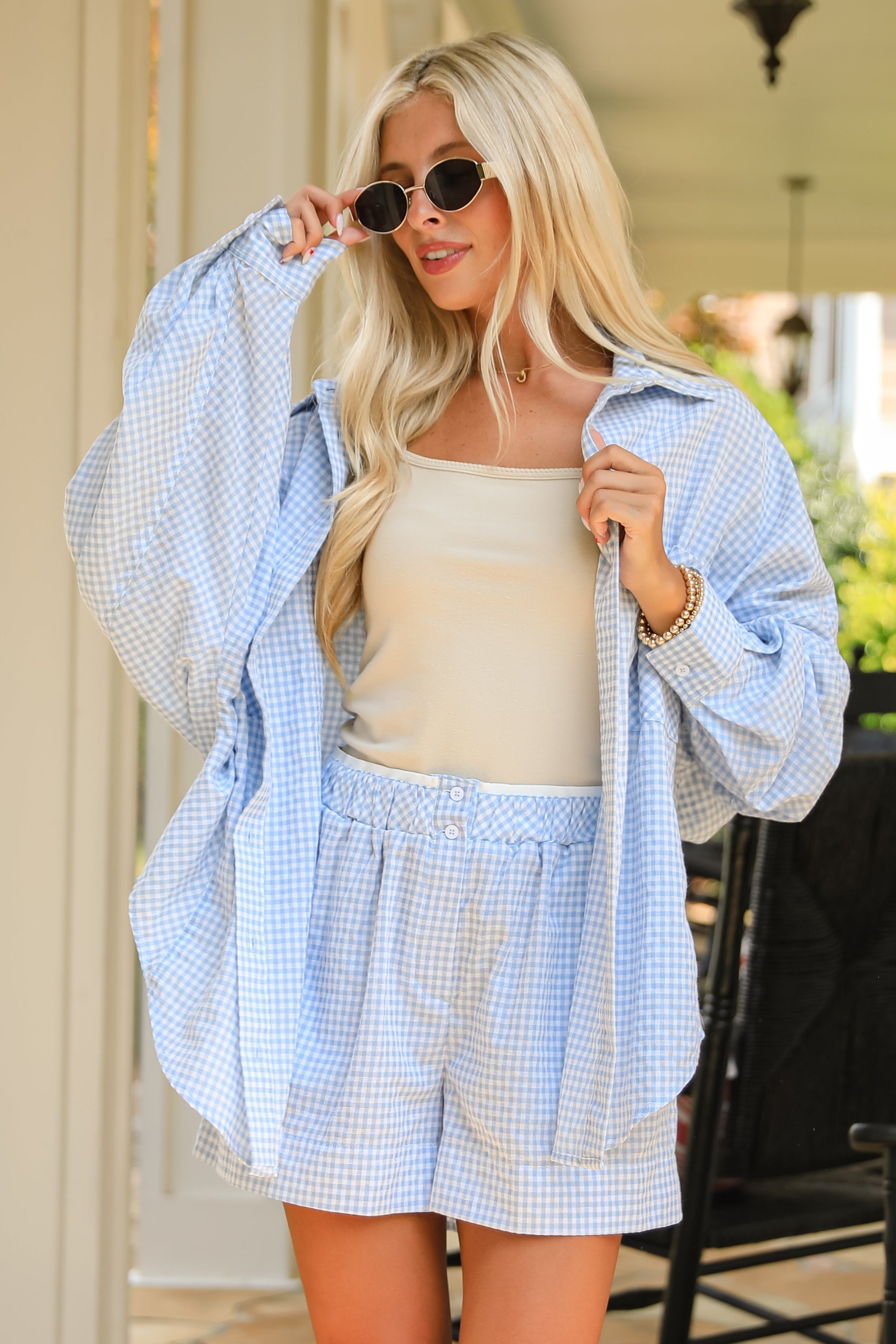 Daydream Delight Light Blue Gingham Button-Up Blouse