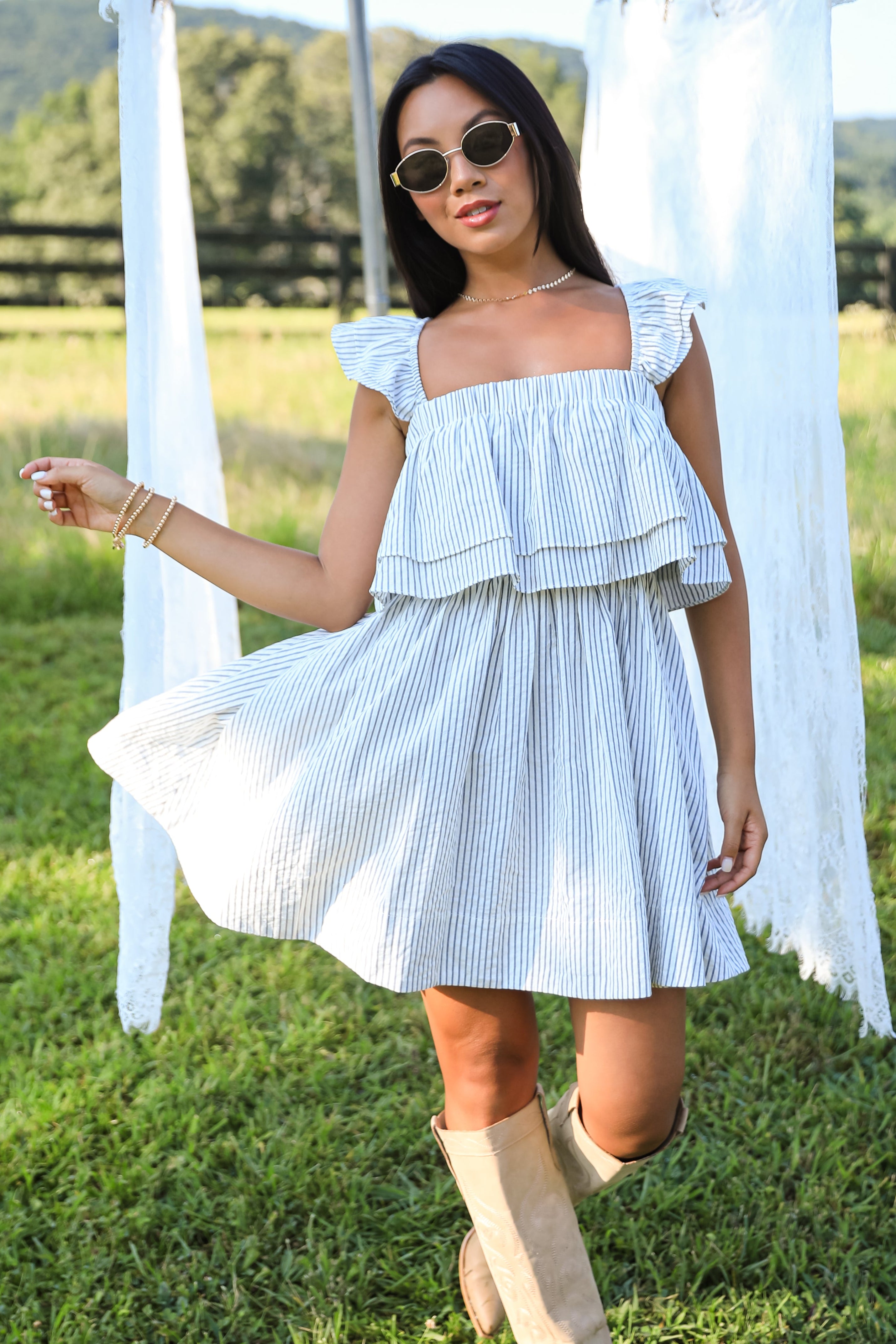 Full Of Love White Striped Ruffle Mini Dress