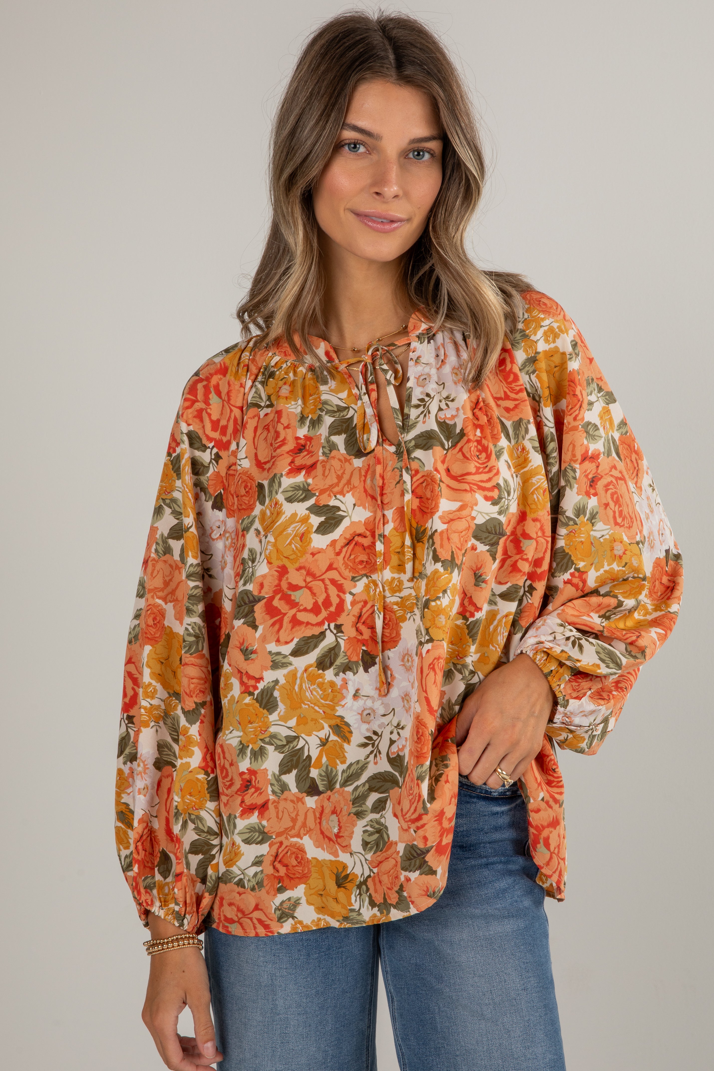Out Of The Garden Orange Floral Blouse