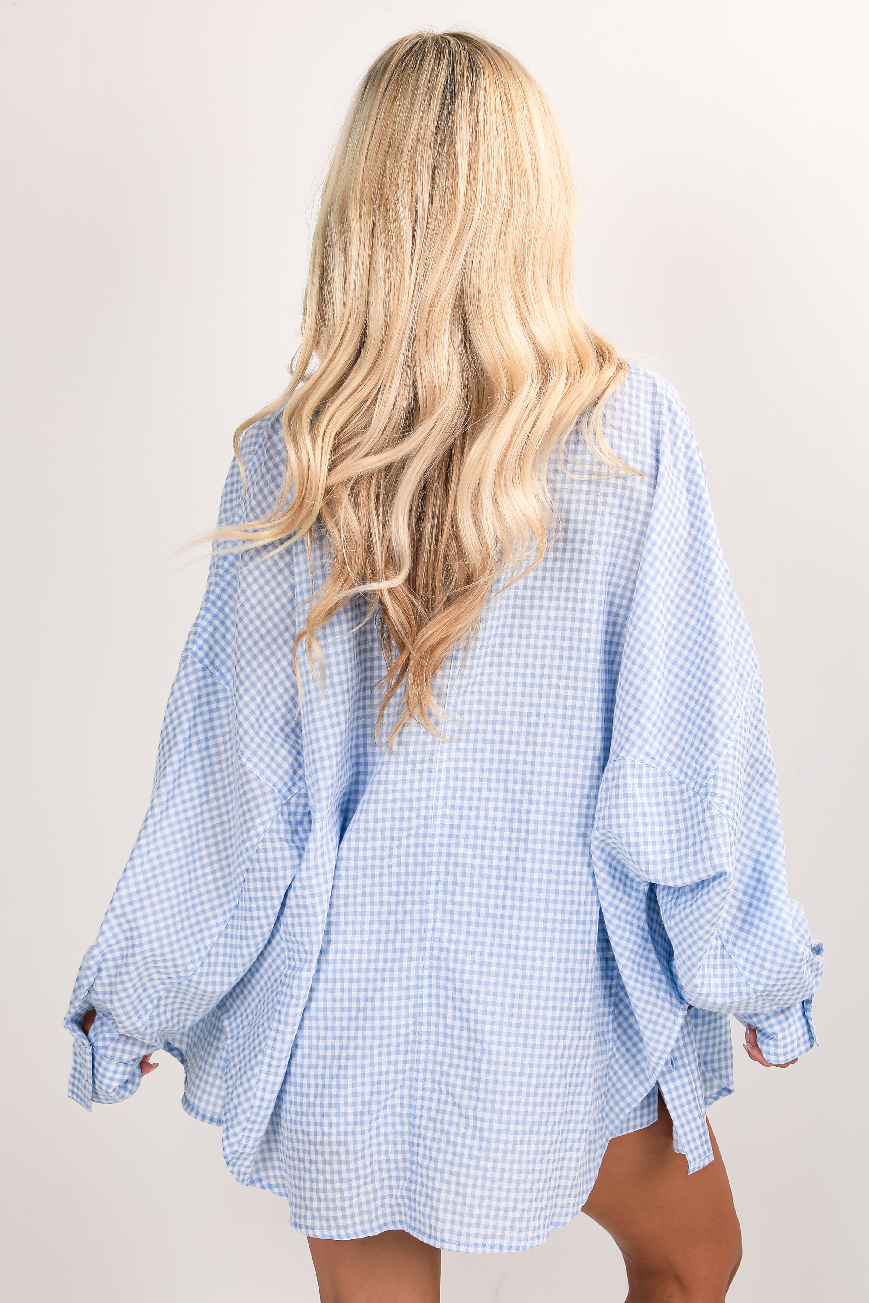 Daydream Delight Light Blue Gingham Button-Up Blouse