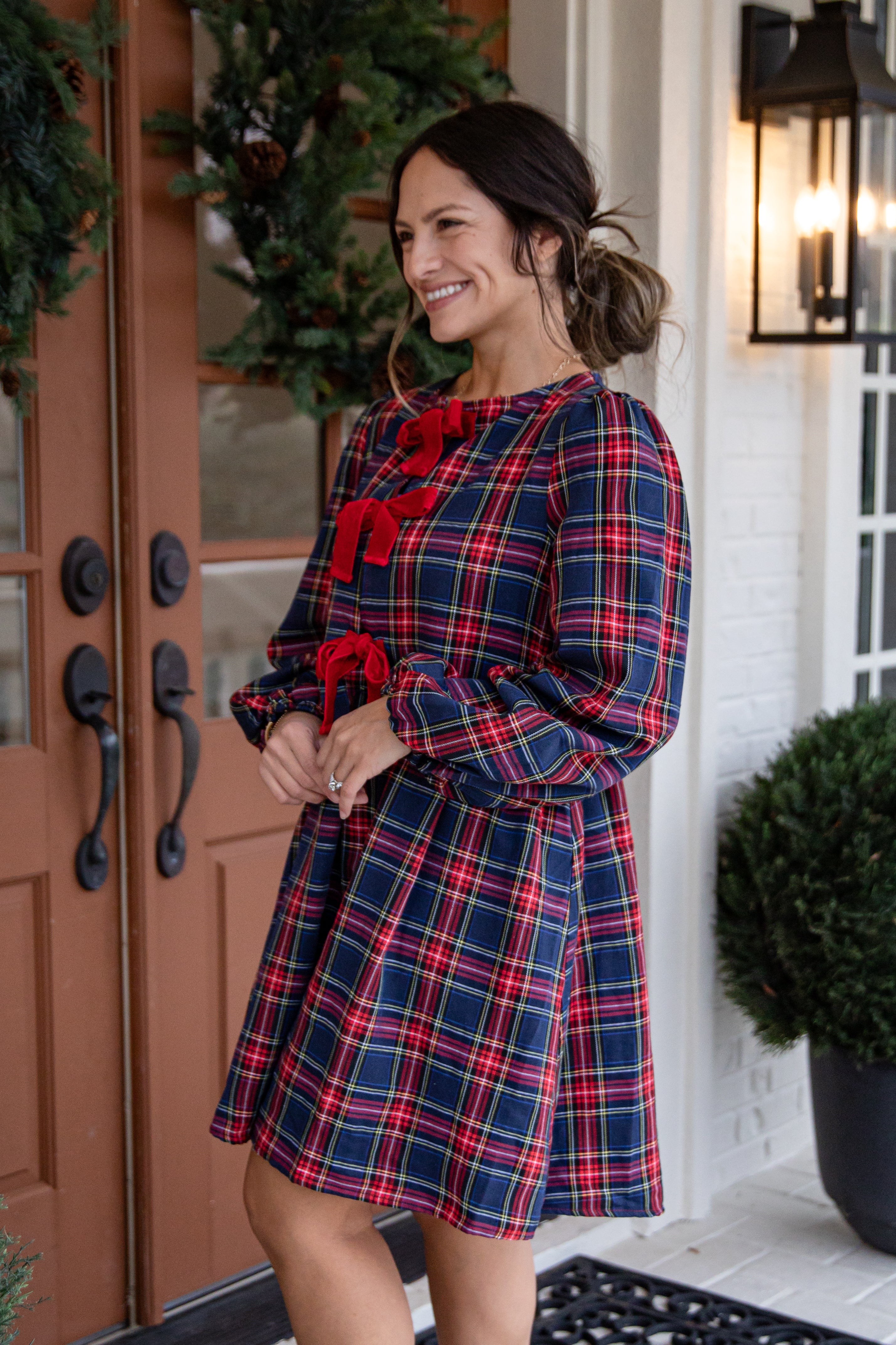 Holiday Hearth Red + Navy Plaid Mini Dress