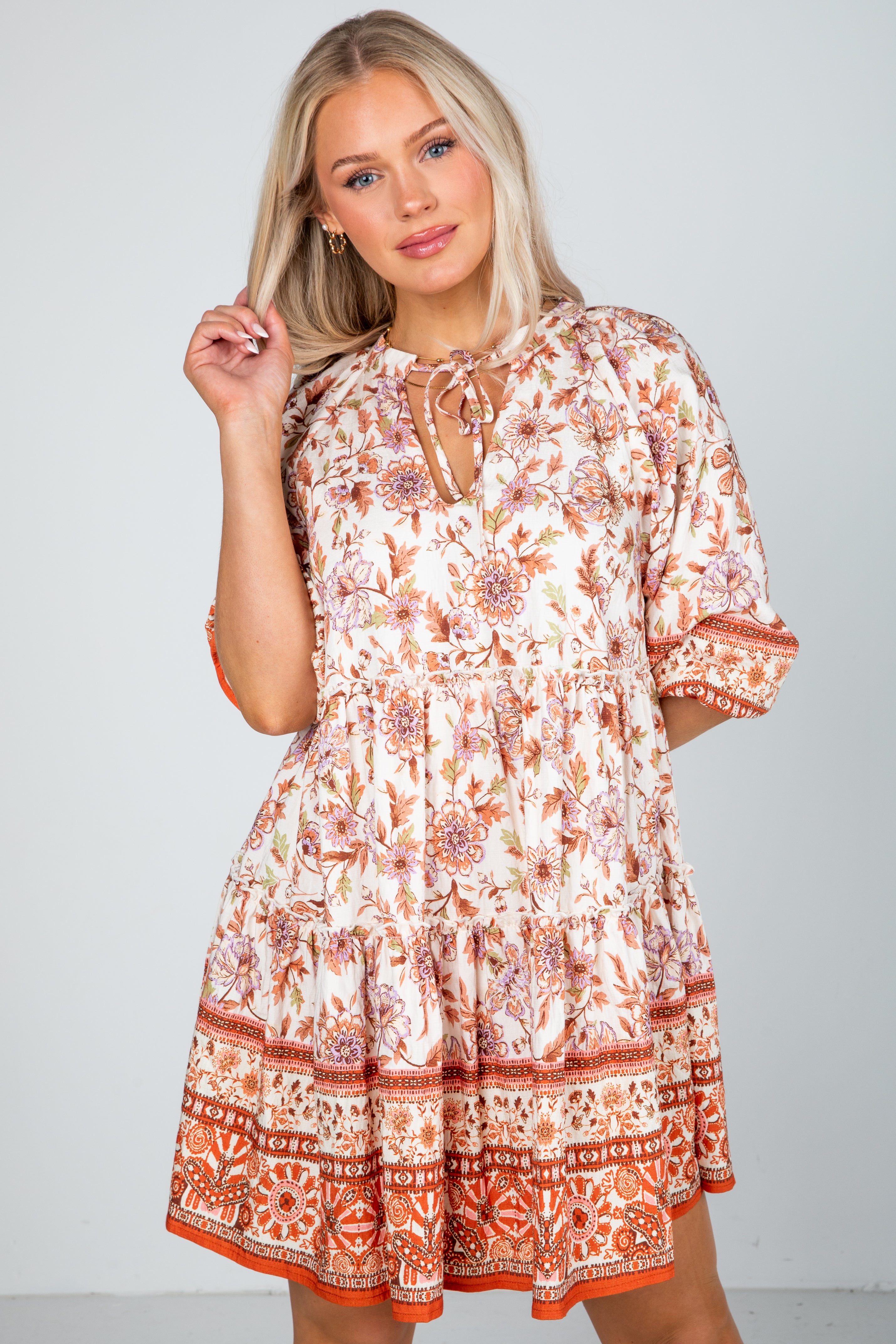 Fresh Perspective Ivory Floral Tiered Mini Dress