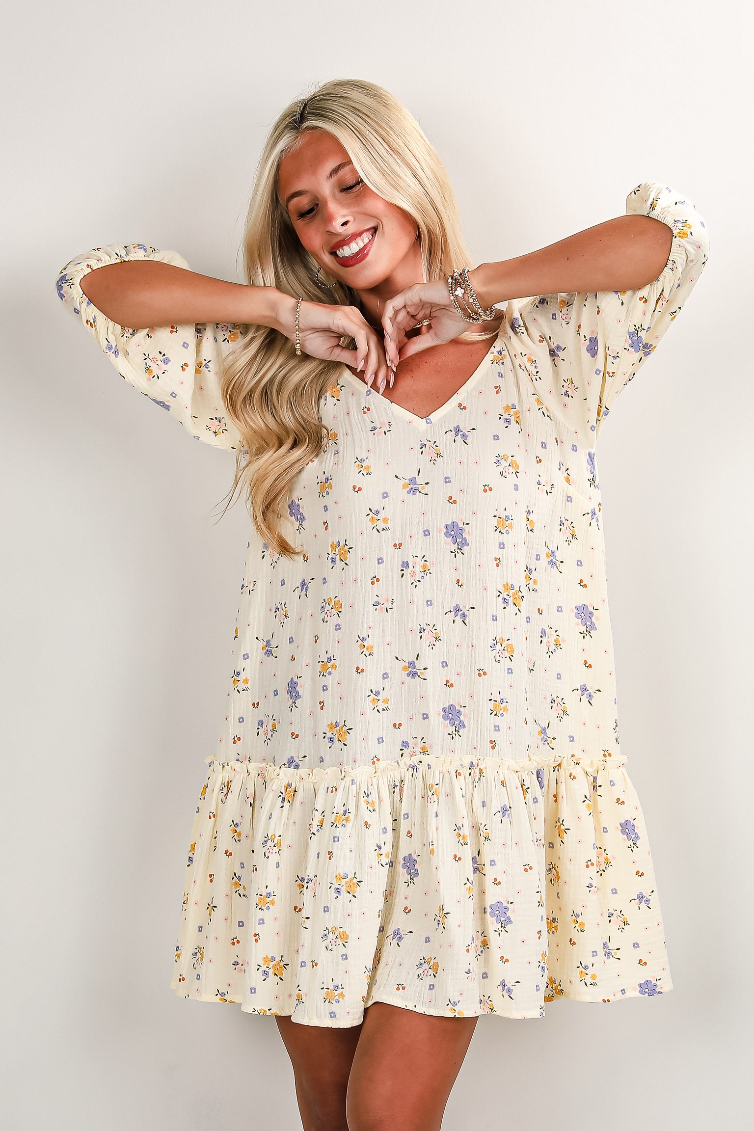 Whatever I Want Cream Linen Floral Mini Dress