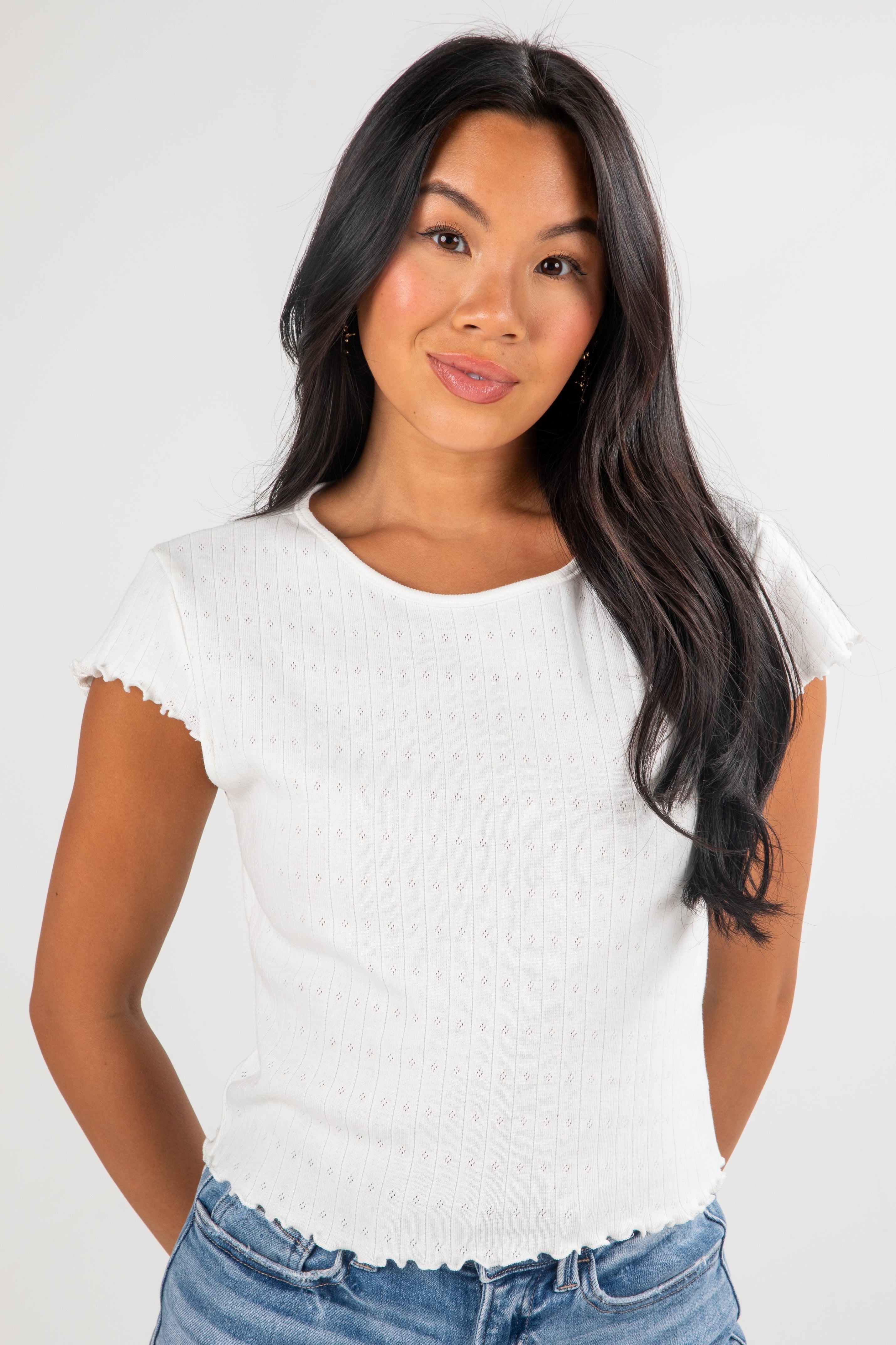 Set To Shine Off White Pointelle Tee