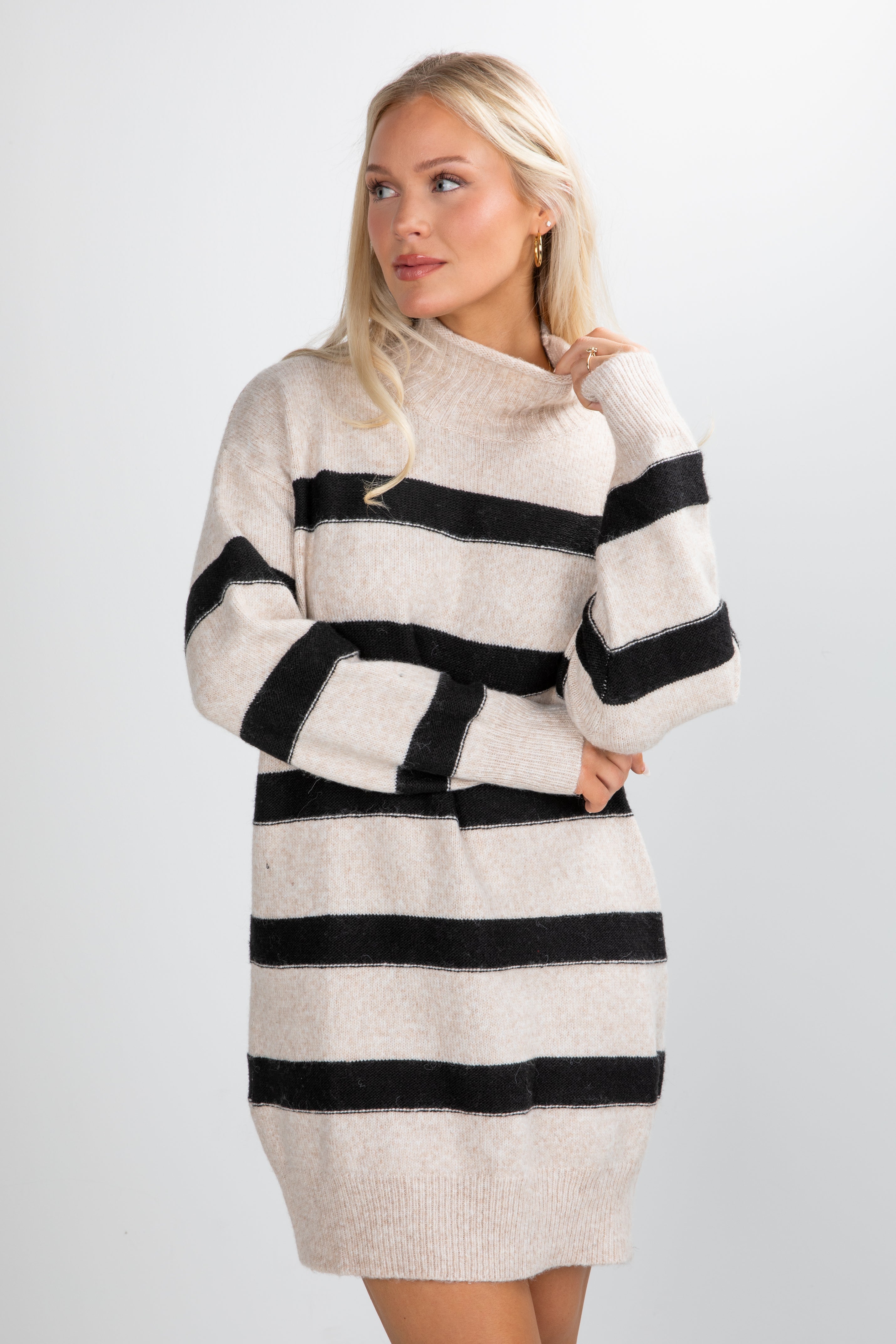 Take A Moment Oatmeal Striped Sweater Dress