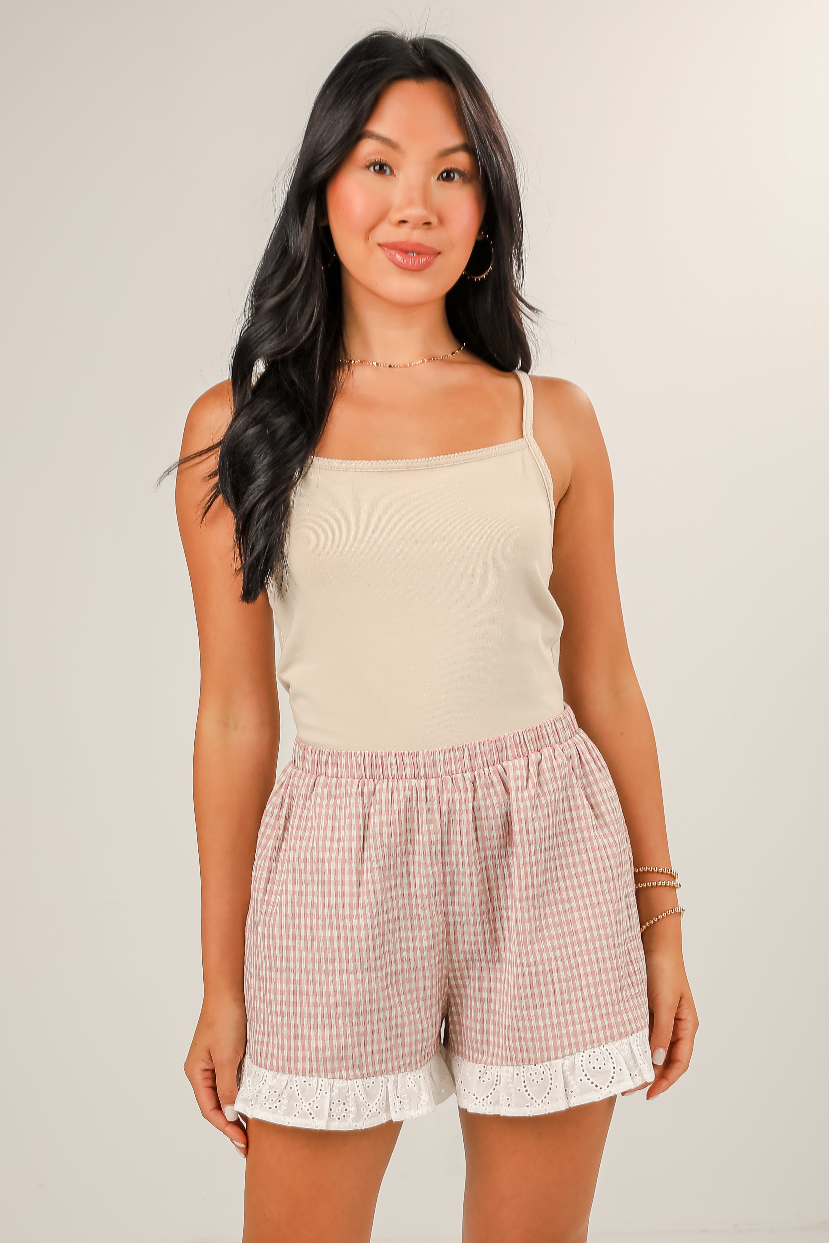Show You The Way Mauve Gingham Shorts - DU DEAL