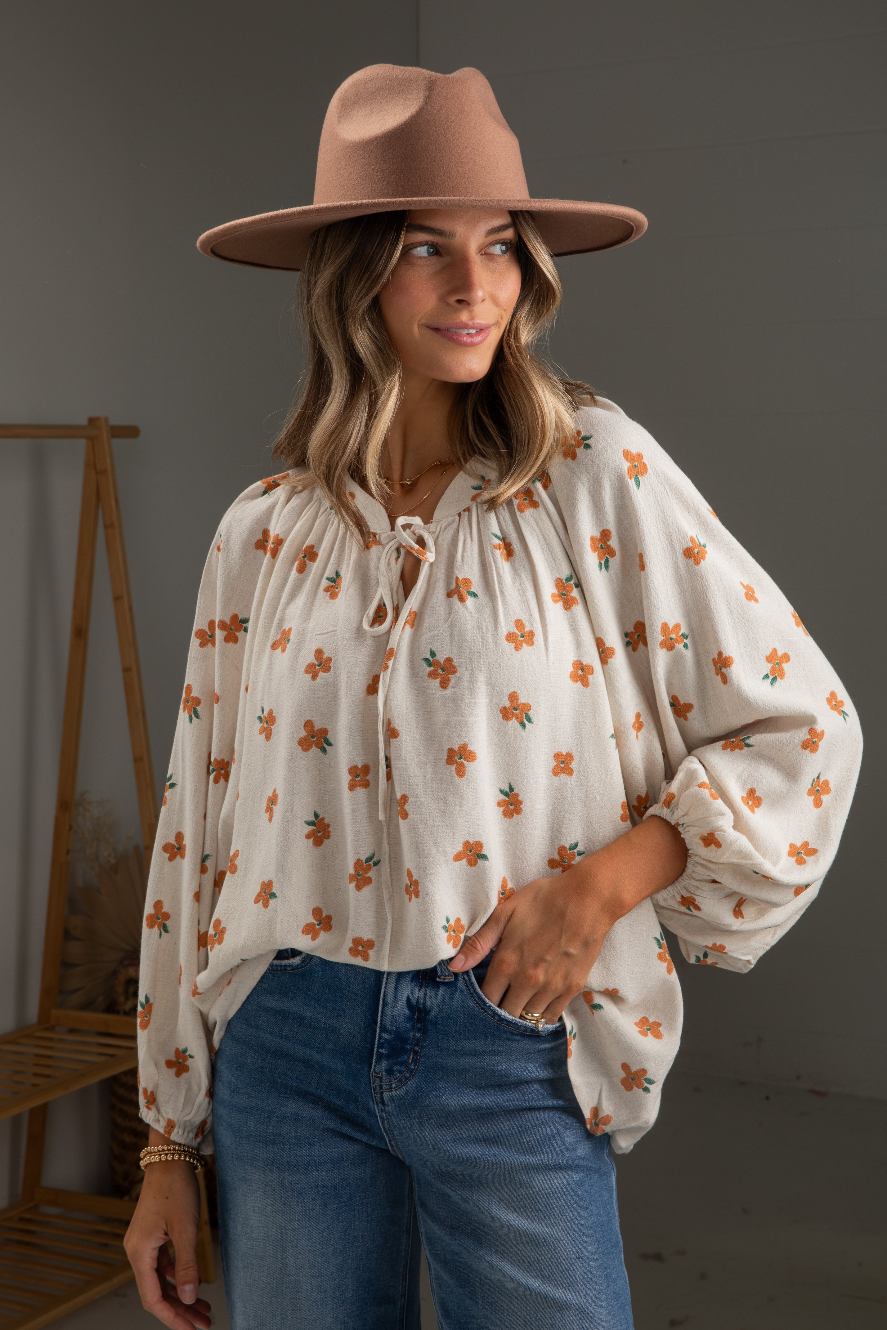 Living The Dream Natural Floral Blouse