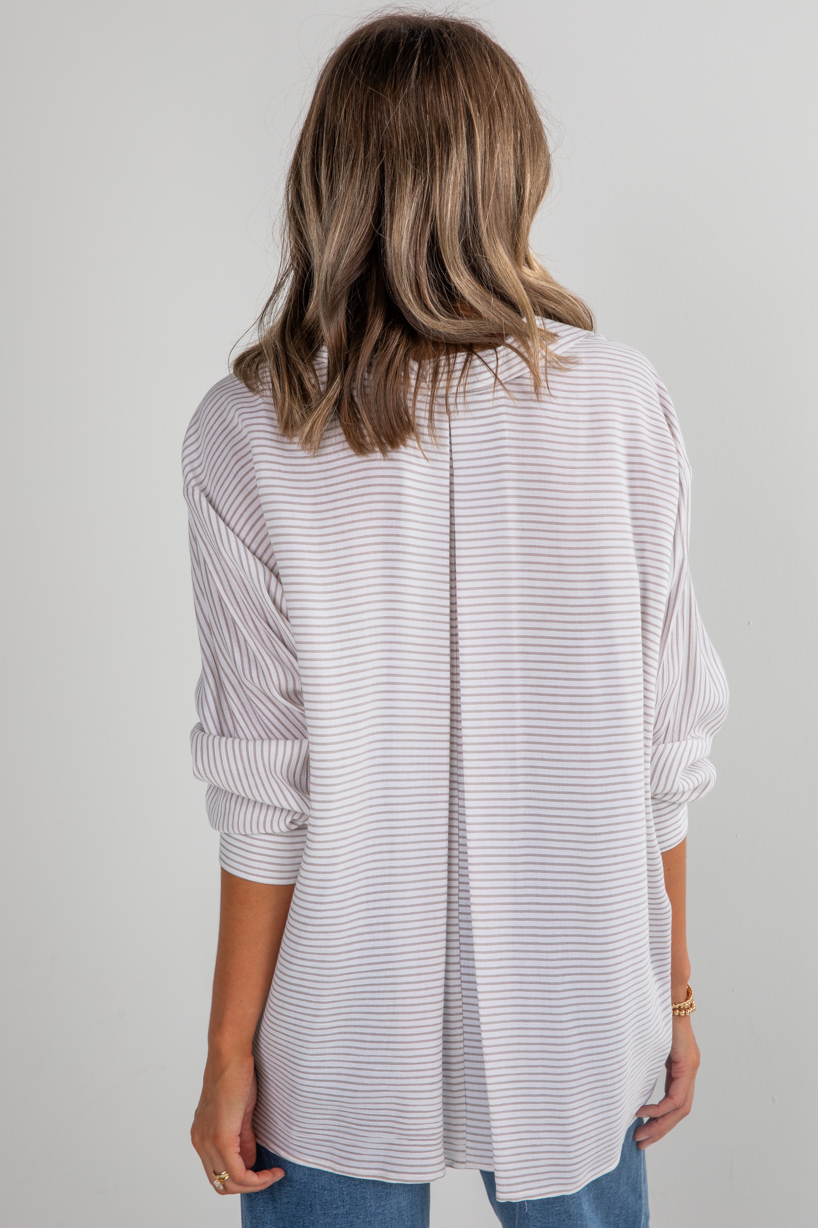 This Is The Day Off White Striped Button-Up Blouse