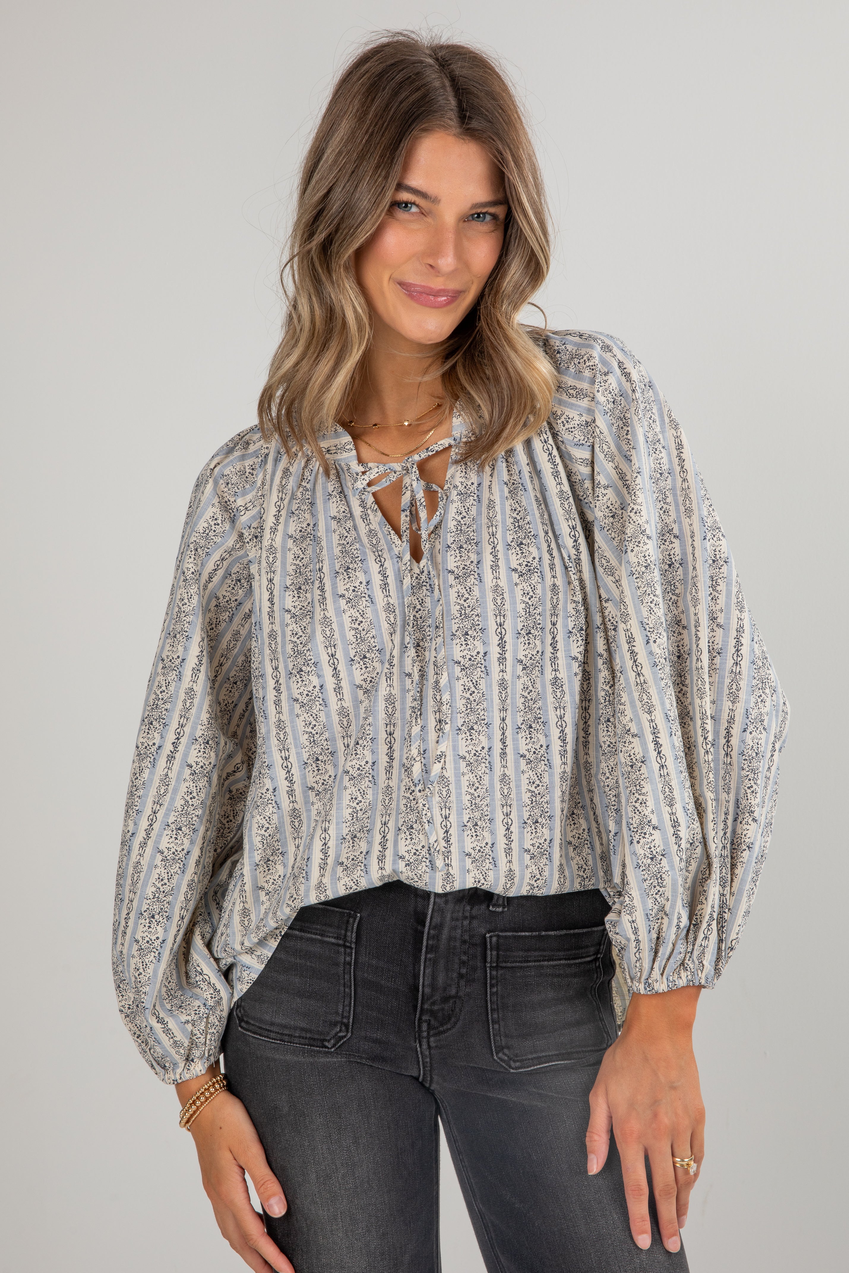 Forever In Love Light Blue Floral Striped Blouse