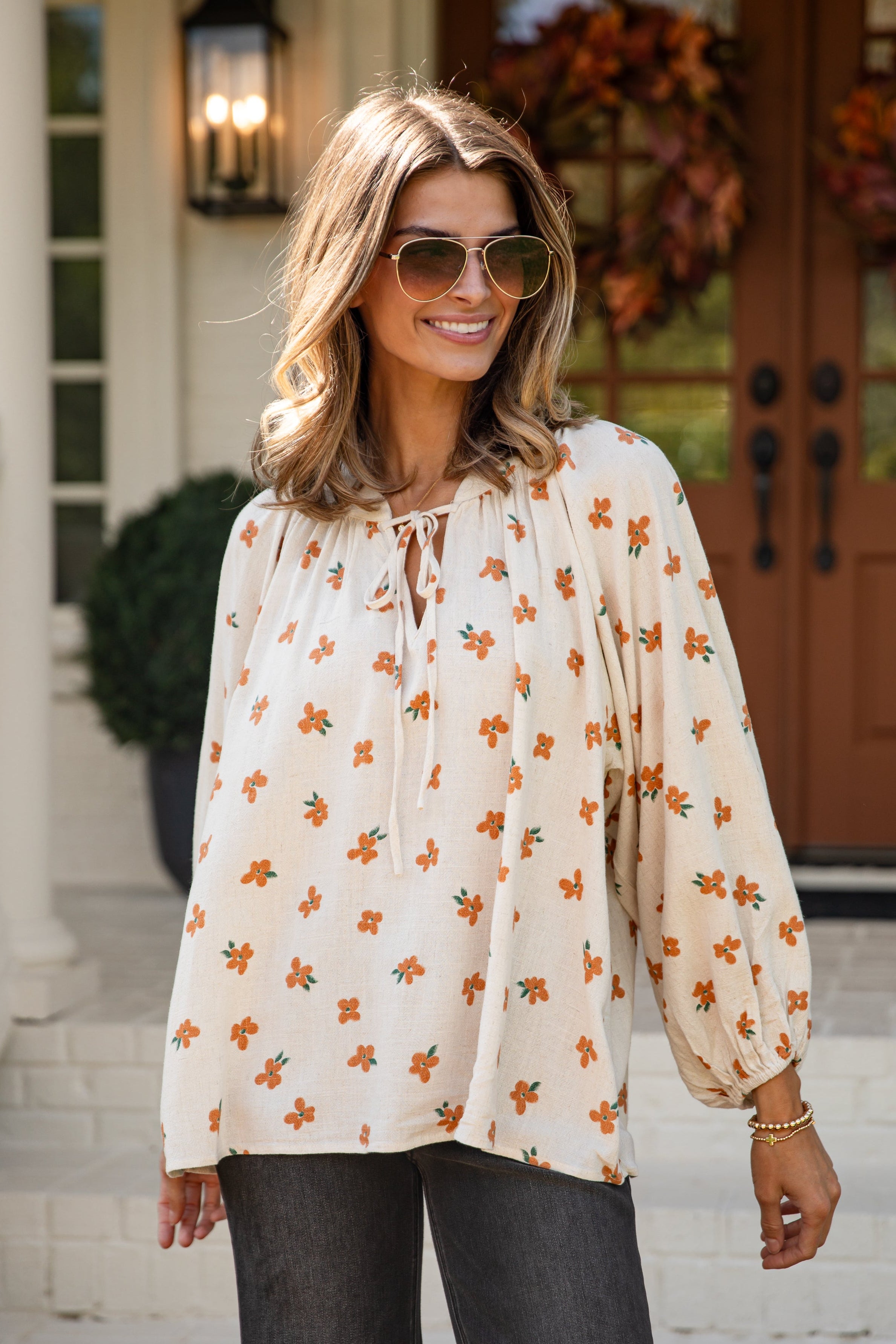 Living The Dream Natural Floral Blouse