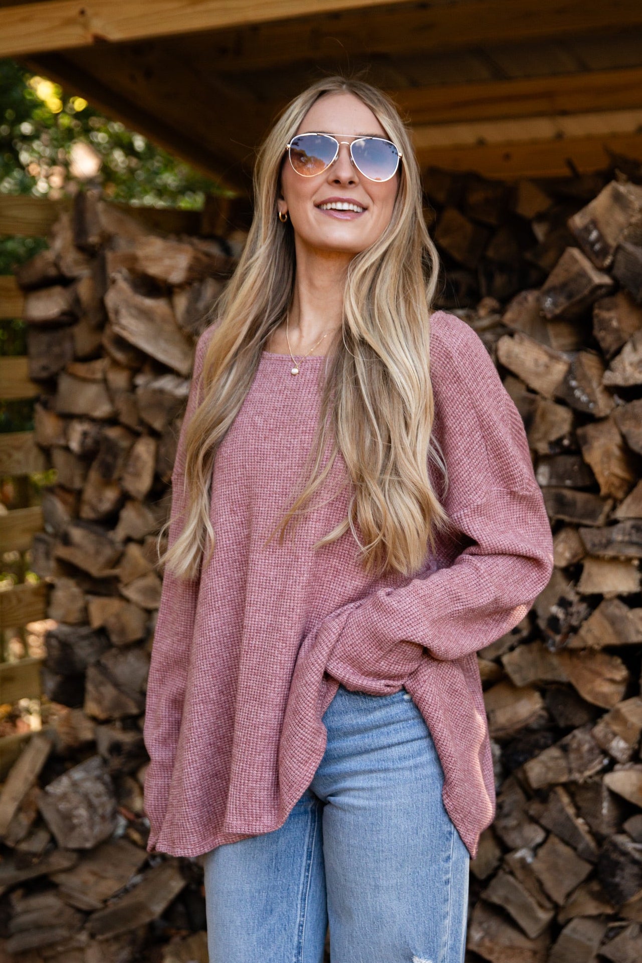 Fireside Flirt Waffle Knit Top - DU DEAL