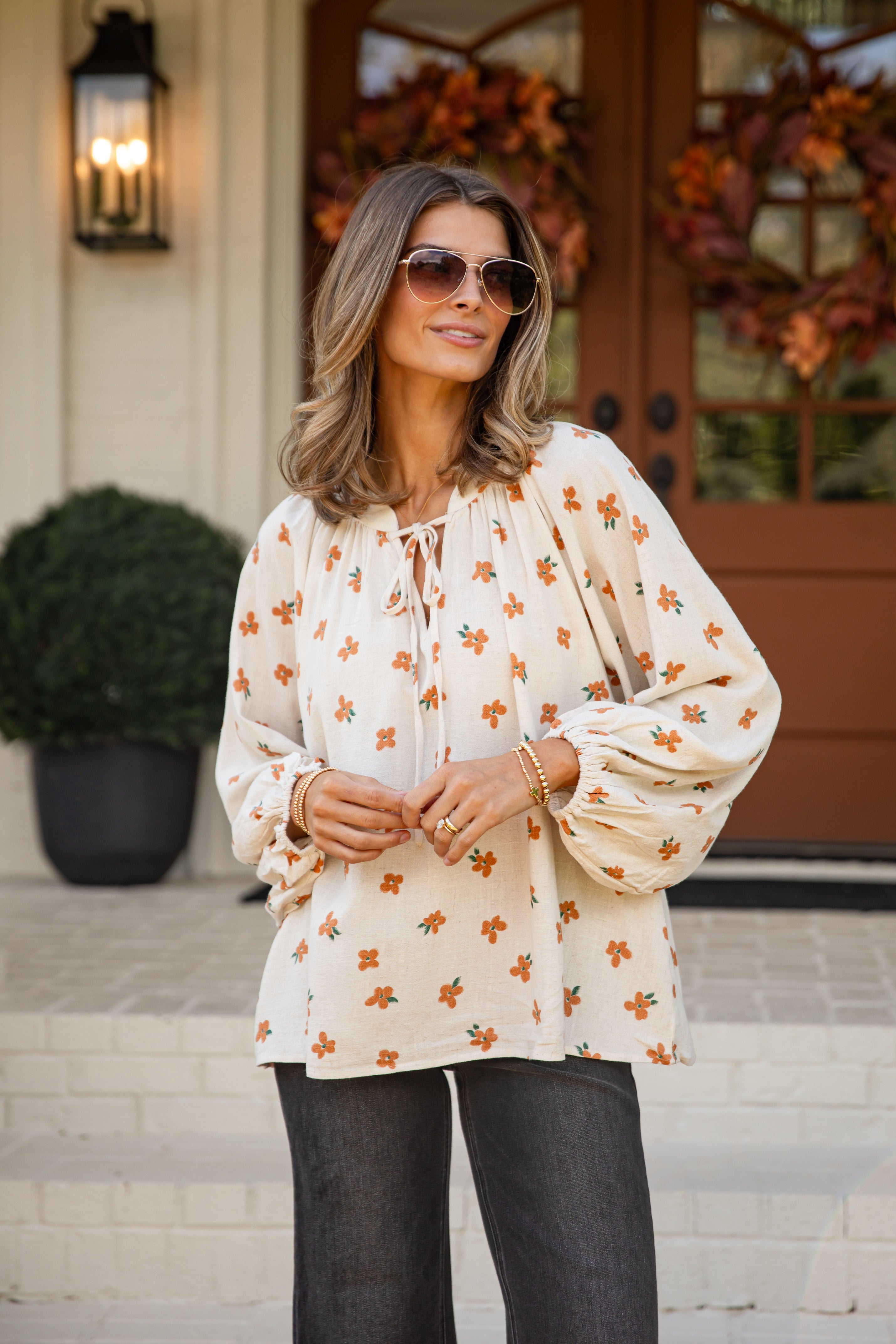 Living The Dream Natural Floral Blouse
