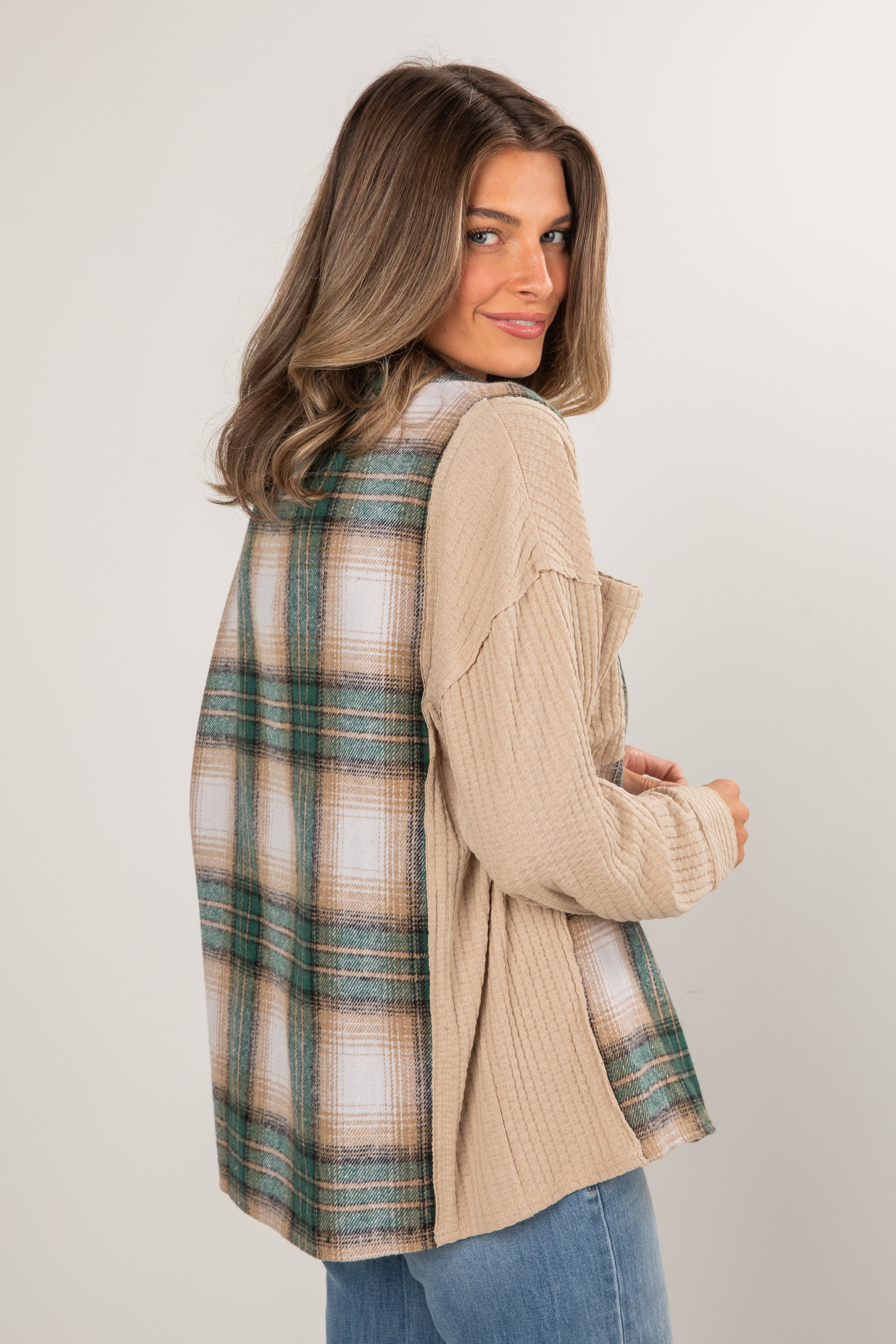 In A Dream Taupe Waffle Knit Contrast Flannel - DOORBUSTER