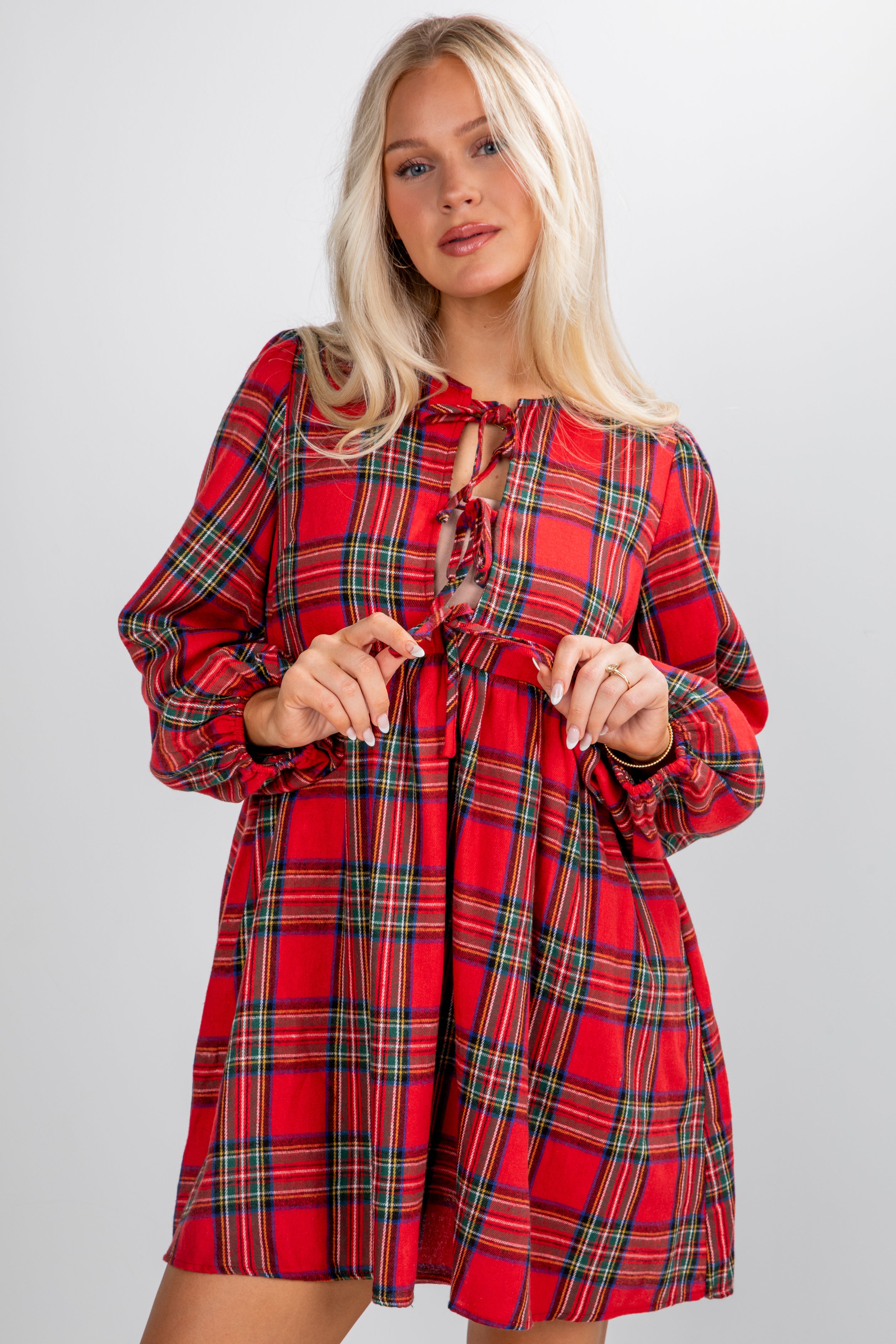 Very Merry Moments Plaid Babydoll Mini Dress