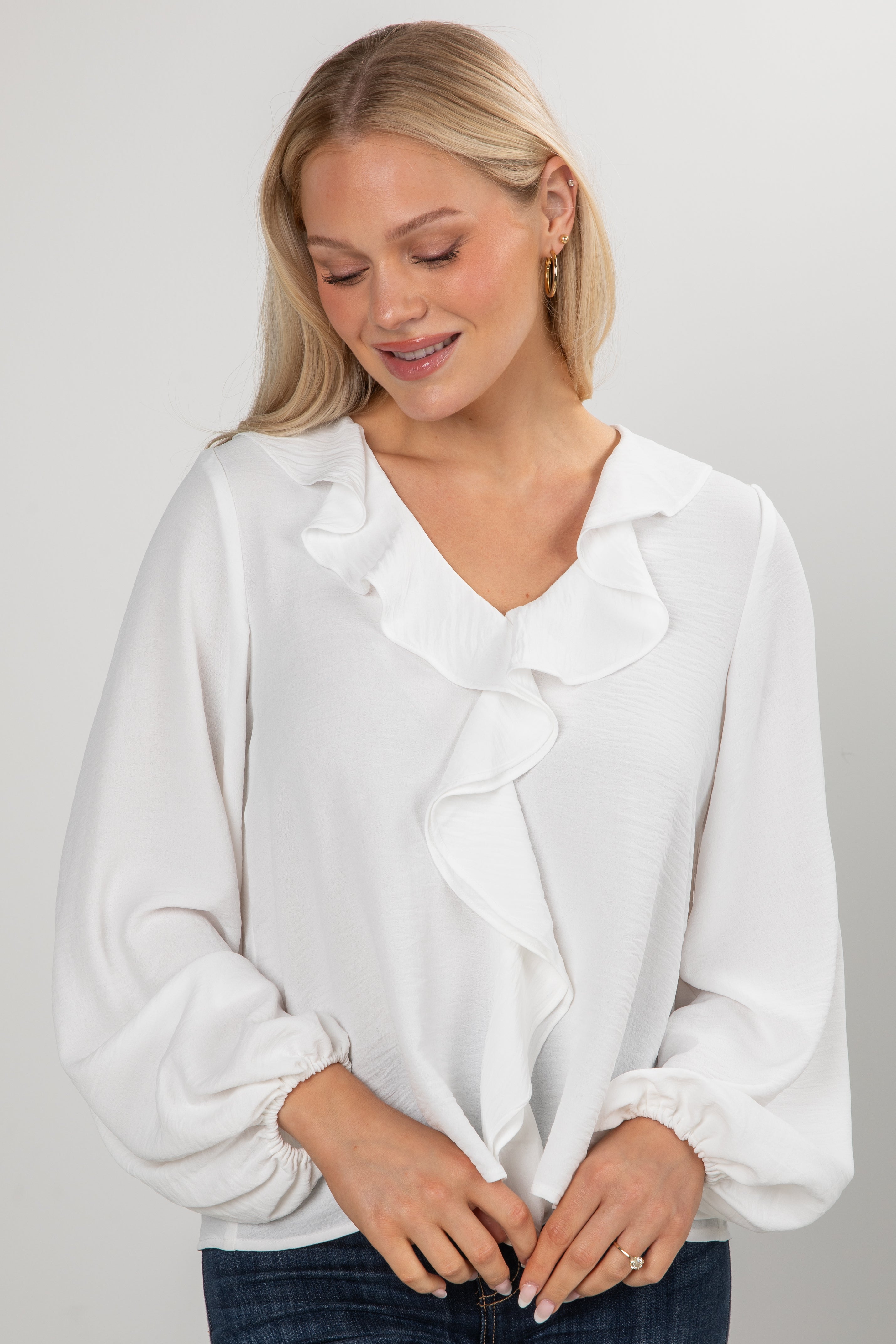 Snowfall Ruffle Off White Blouse - DU Deal
