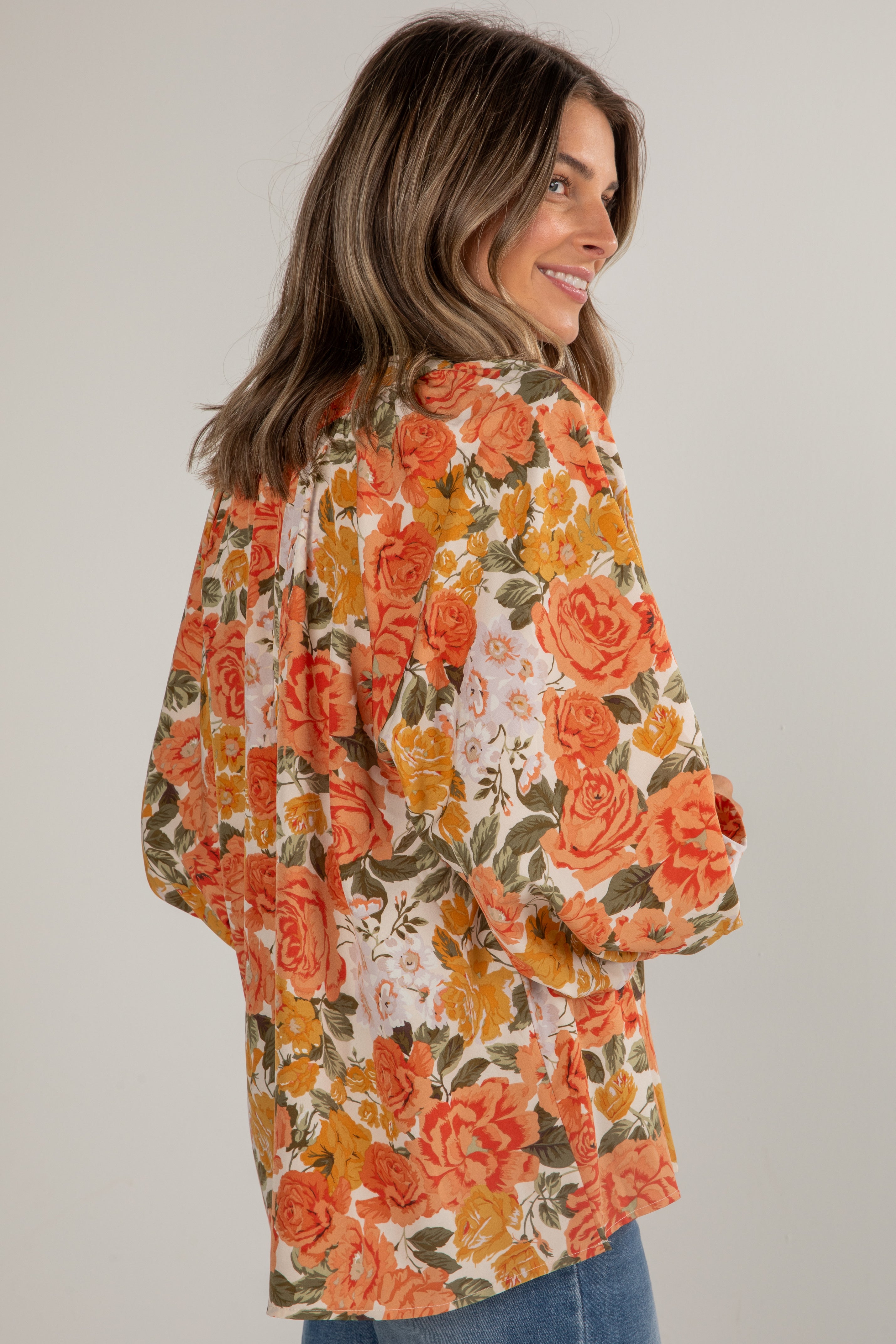Out Of The Garden Orange Floral Blouse