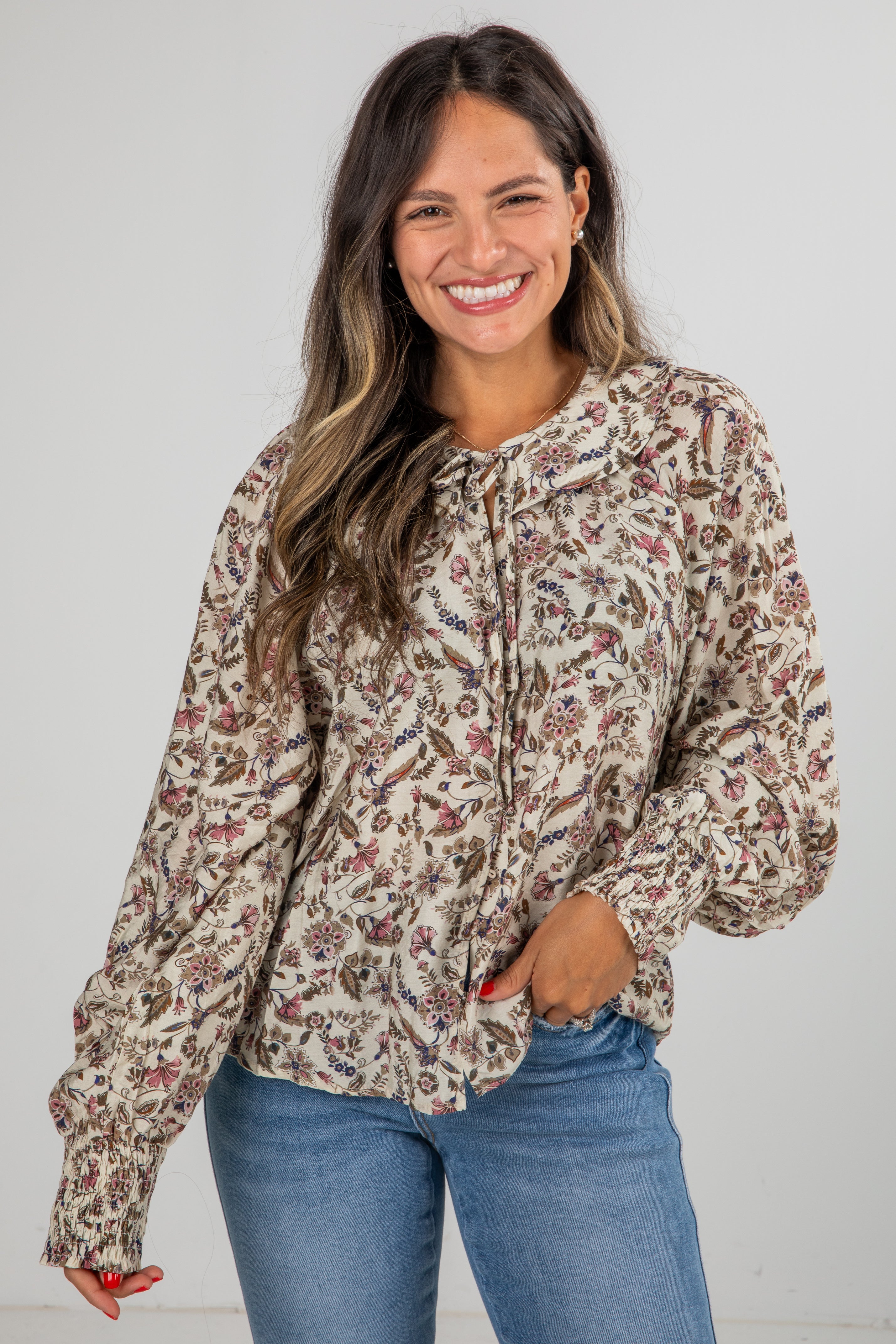 Blooming Gently Natural Floral Blouse