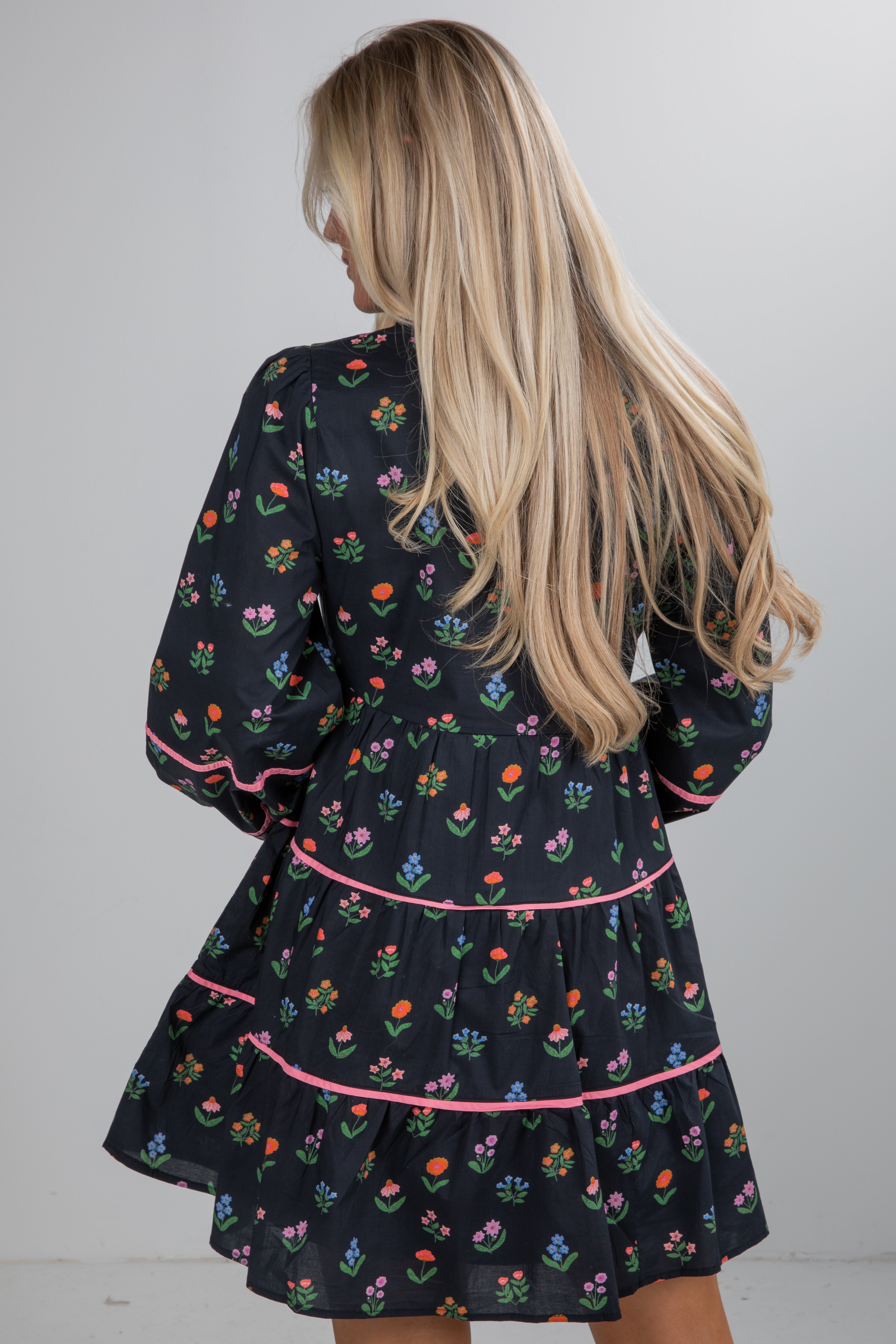 Meadow Mood Black Floral Mini Dress